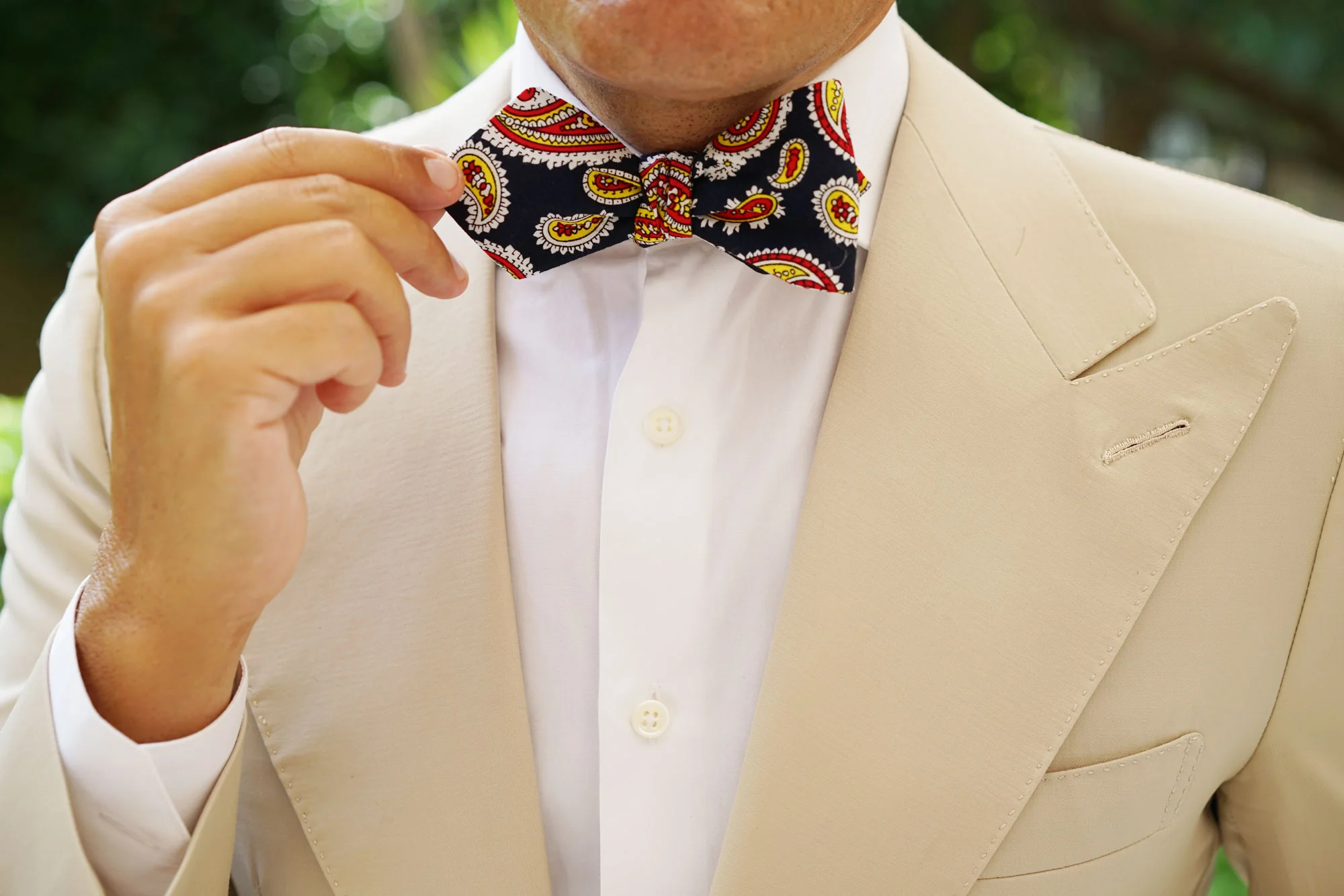 Vulcano Red & Yellow Paisley Diamond Self Bow Tie - Image 10