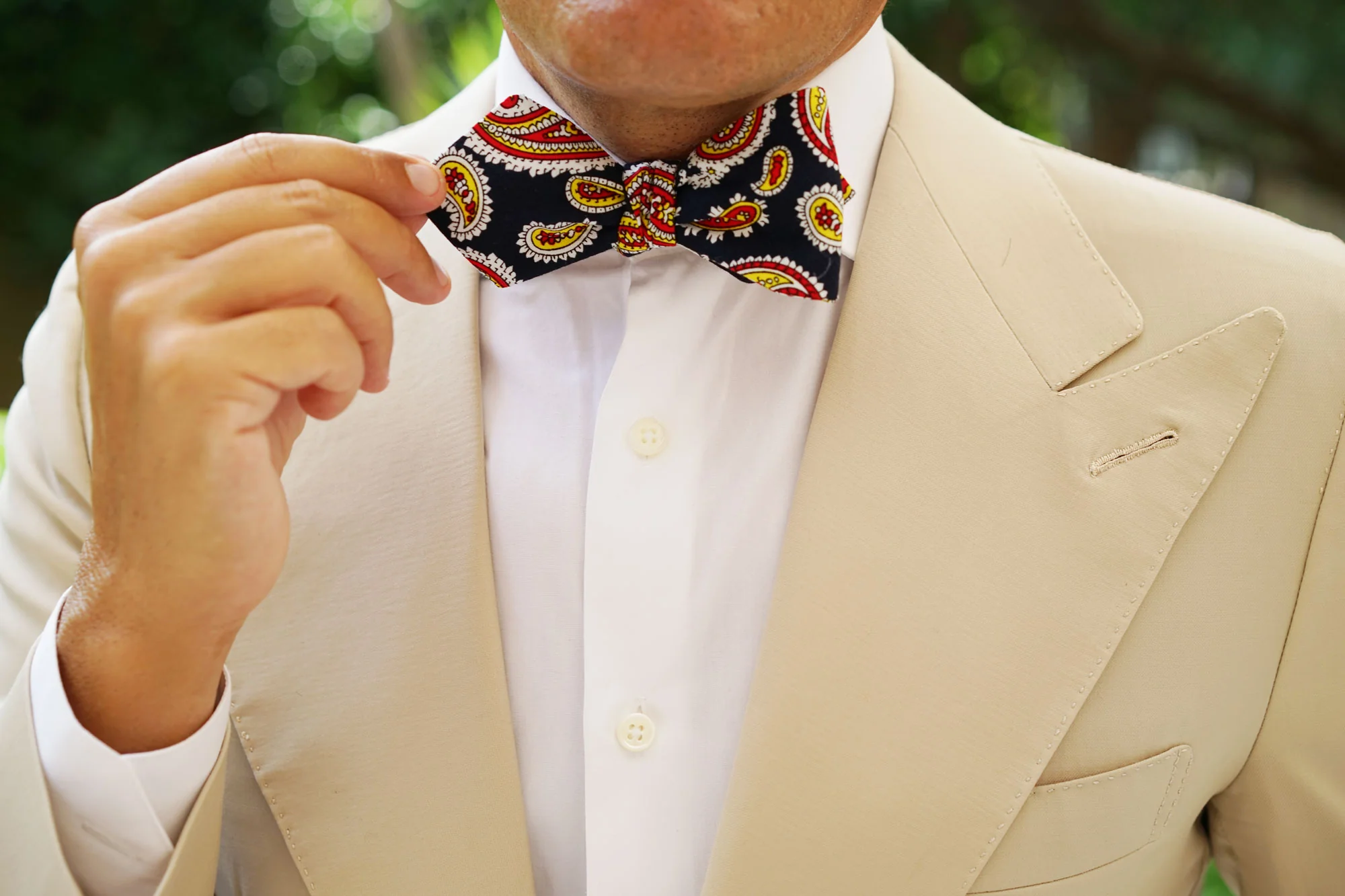 Vulcano Red & Yellow Paisley Diamond Self Bow Tie - Image 9