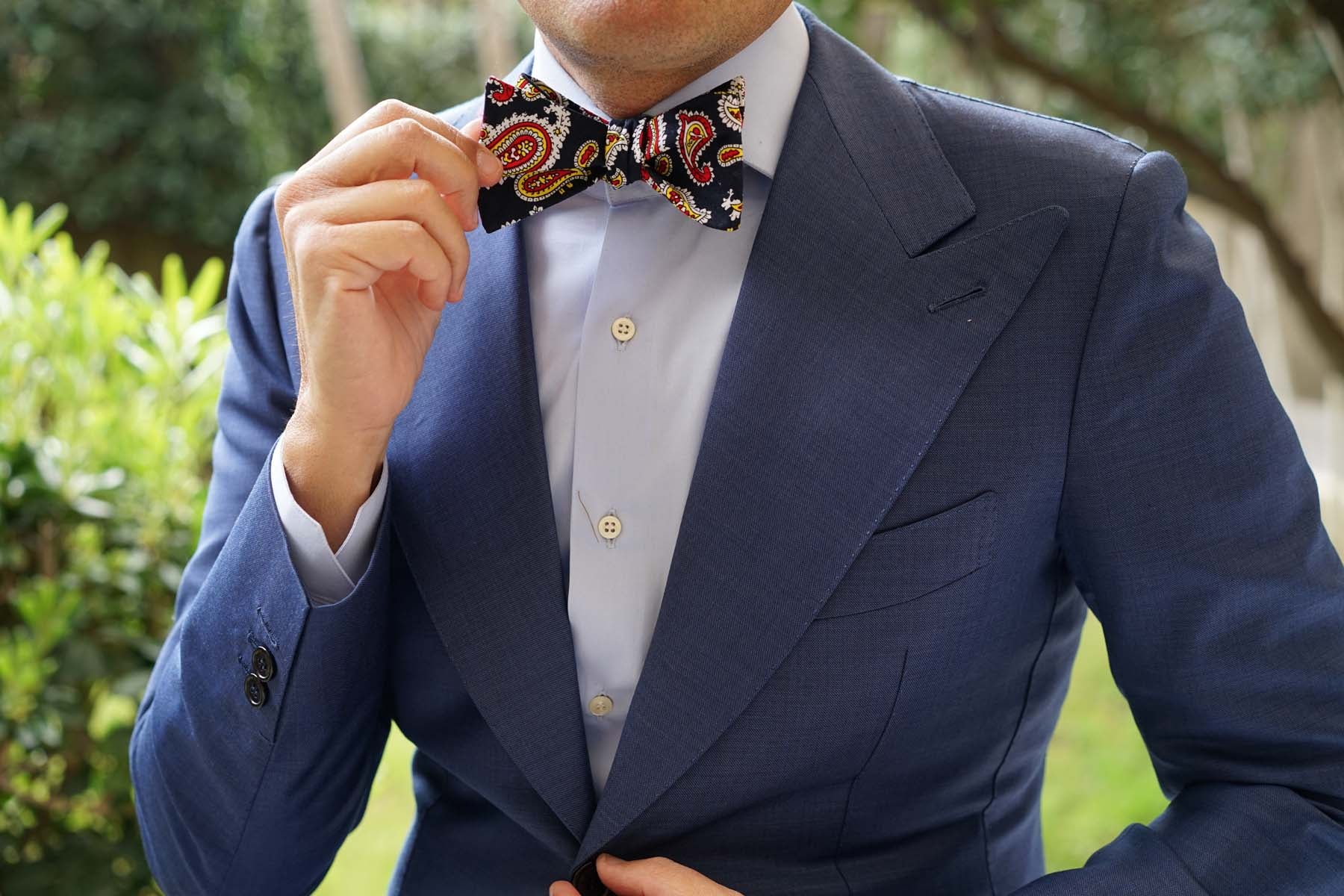Vulcano Red & Yellow Paisley Self Bow Tie - Image 8