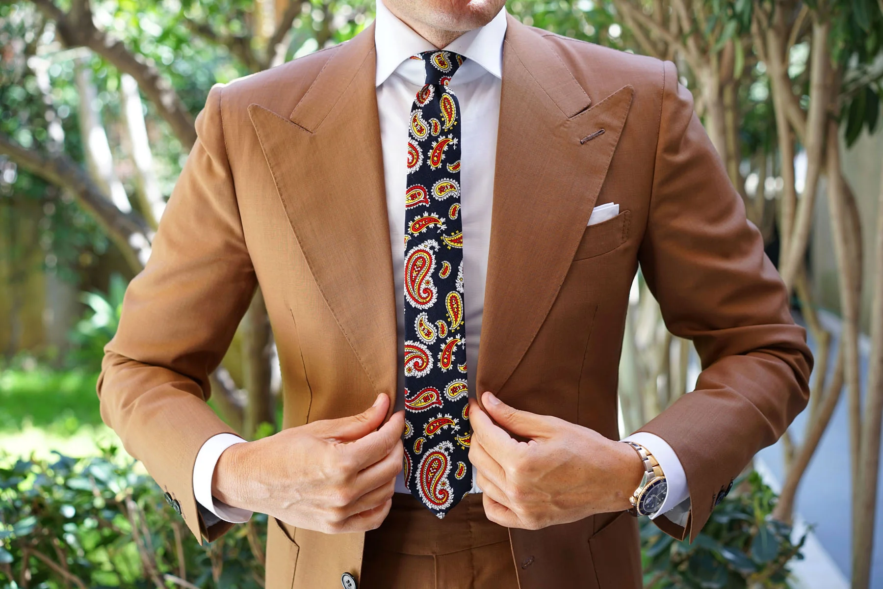 Vulcano Red & Yellow Paisley Skinny Tie - Image 4