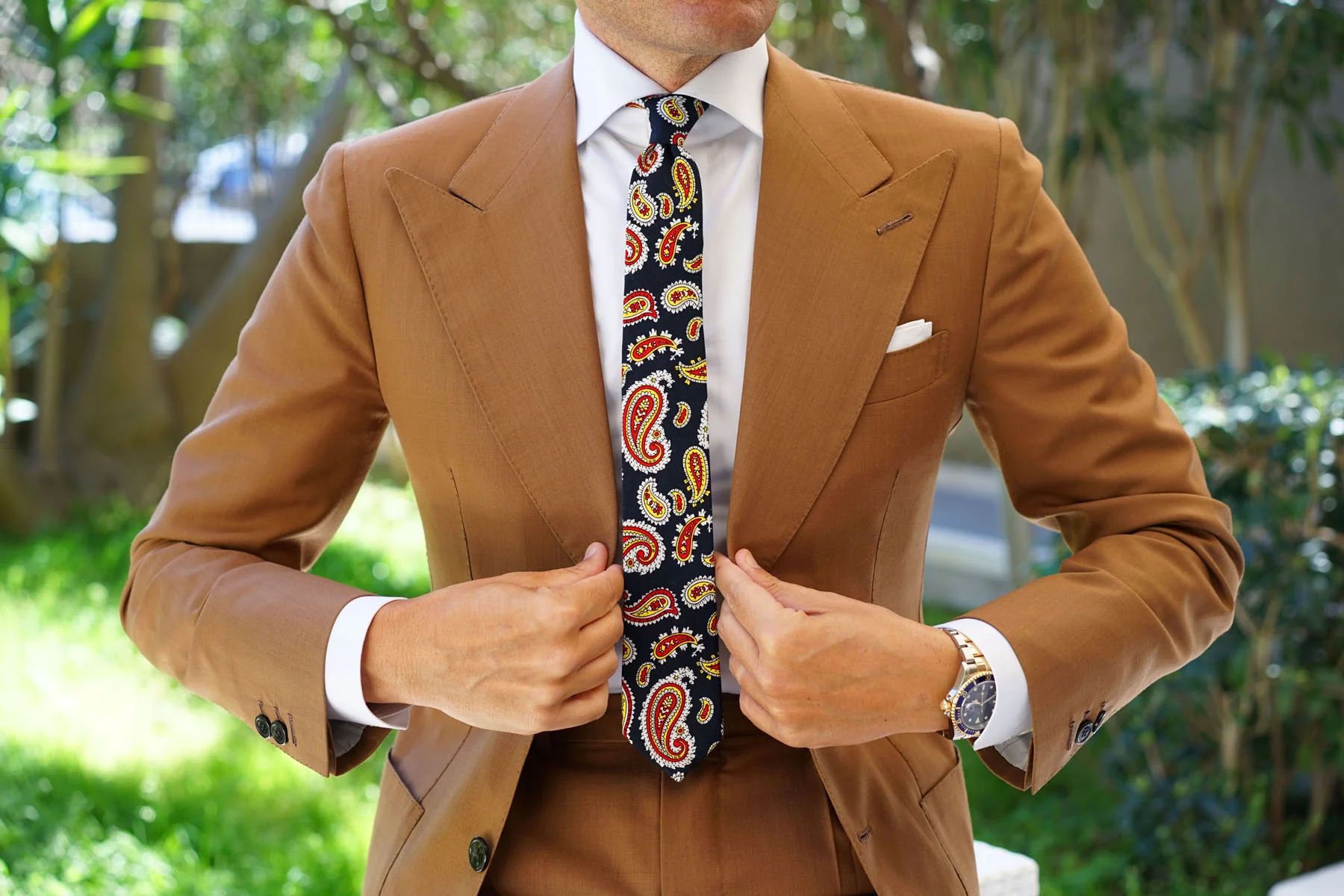 Vulcano Red & Yellow Paisley Skinny Tie - Image 6