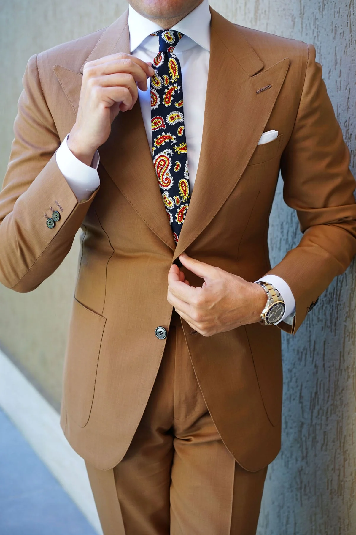 Vulcano Red & Yellow Paisley Skinny Tie - Image 7