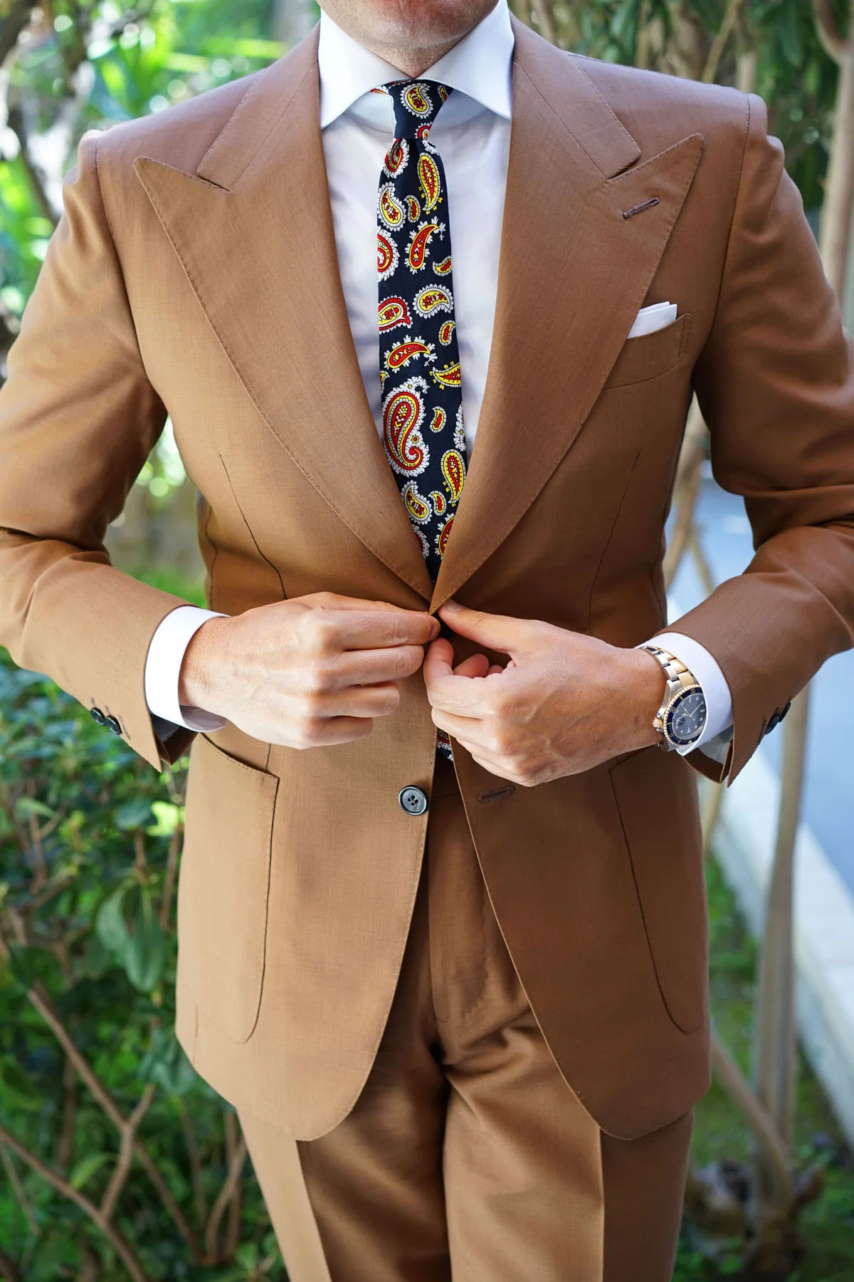 Vulcano Red & Yellow Paisley Skinny Tie - Image 8