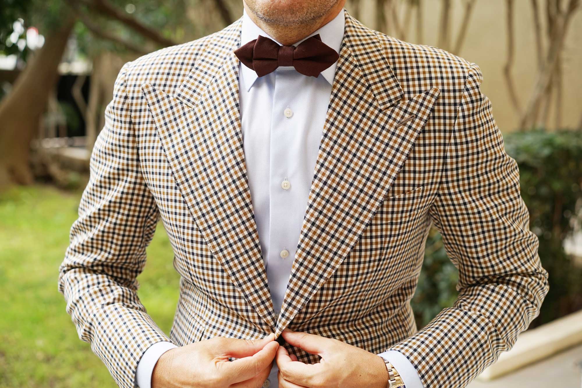 Walnut Brown Slub Linen Diamond Bow Tie - Image 3