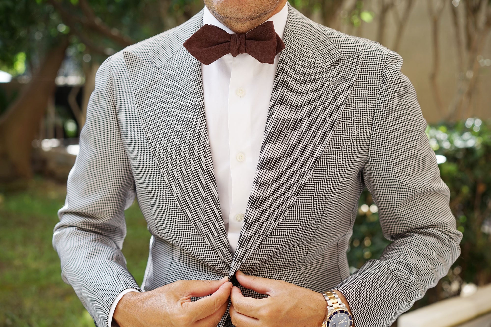 Walnut Brown Slub Linen Diamond Self Bow Tie - Image 7
