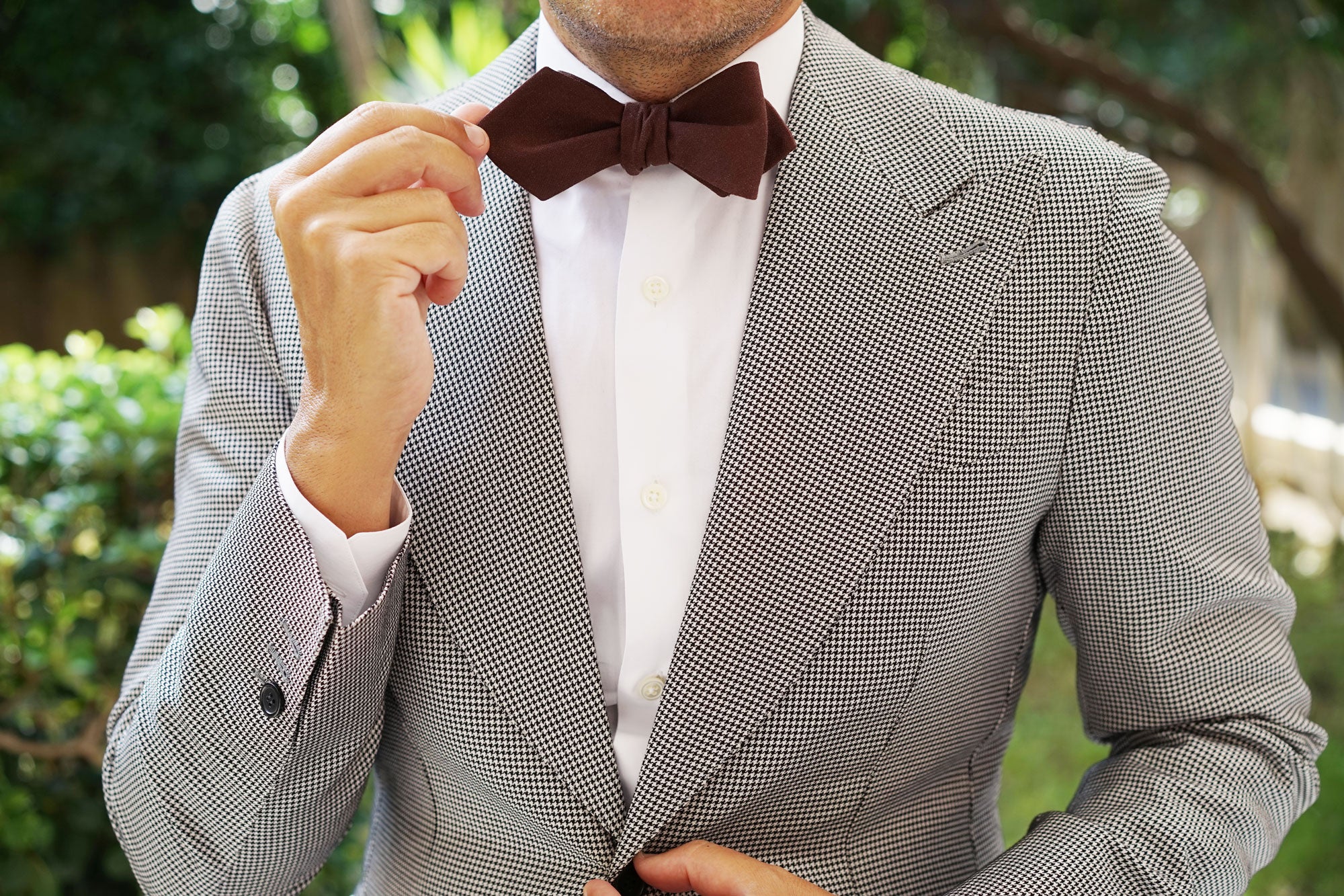 Walnut Brown Slub Linen Diamond Self Bow Tie - Image 9