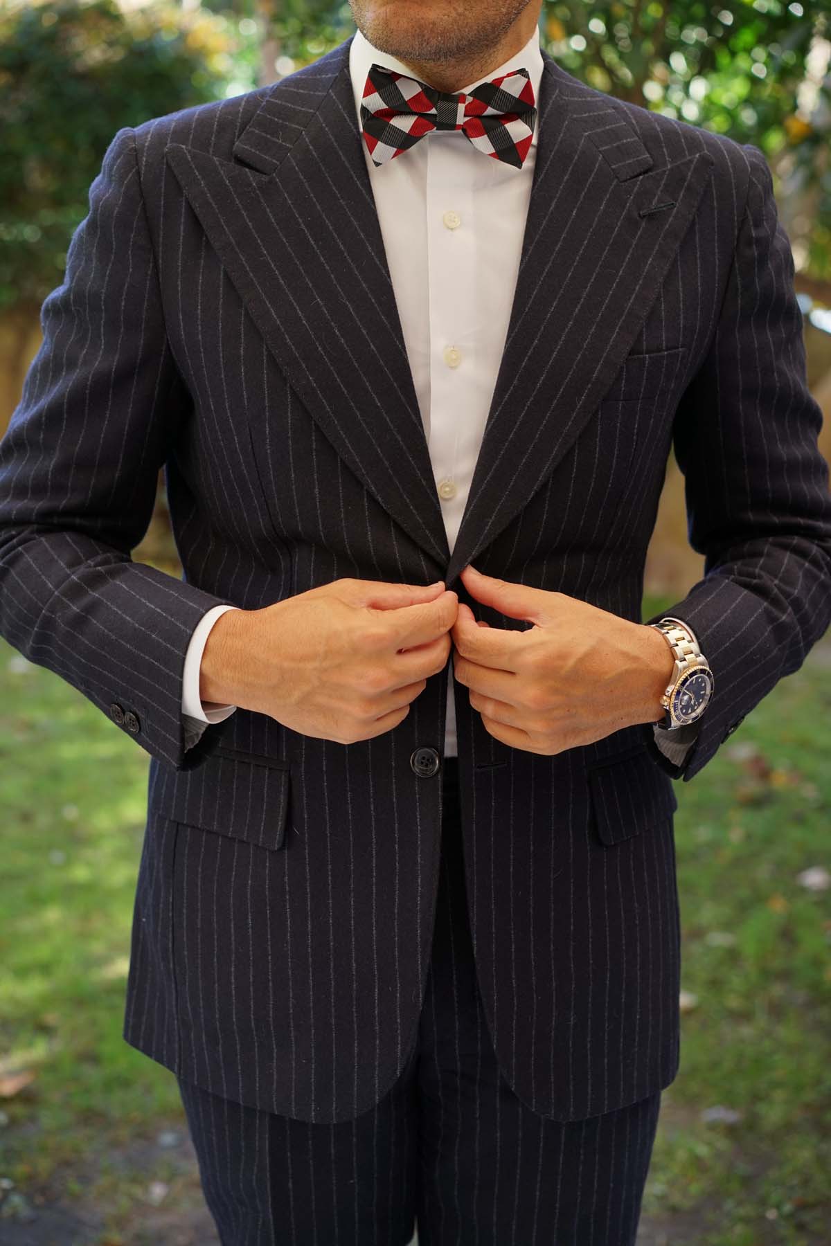 White Black Maroon Checkered Bow Tie - Image 8