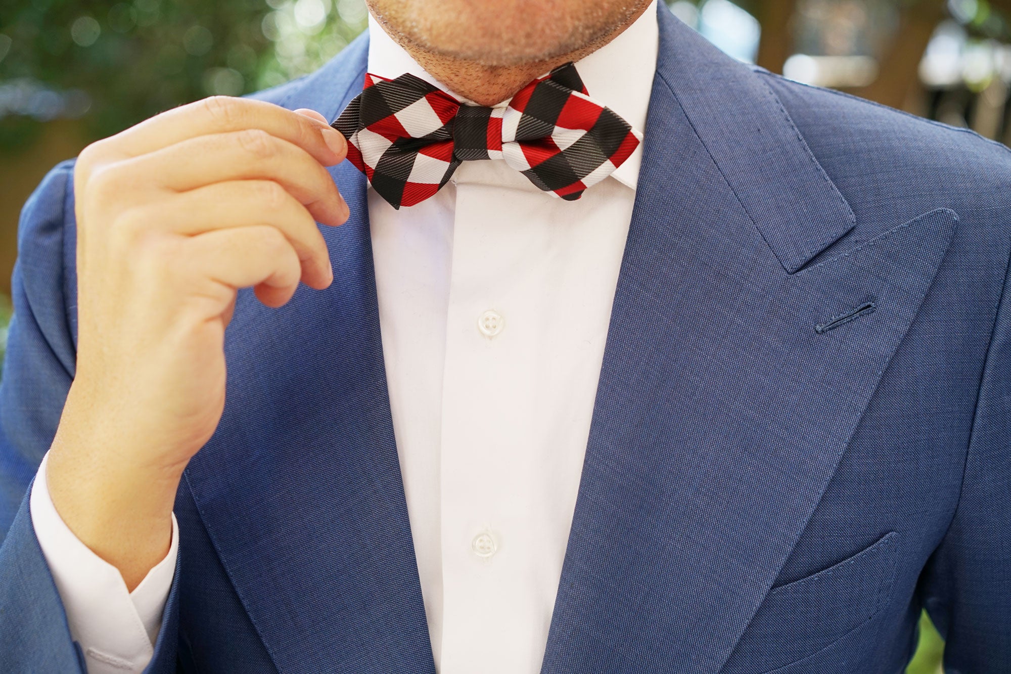 White Black Maroon Checkered Diamond Bow Tie - Image 11
