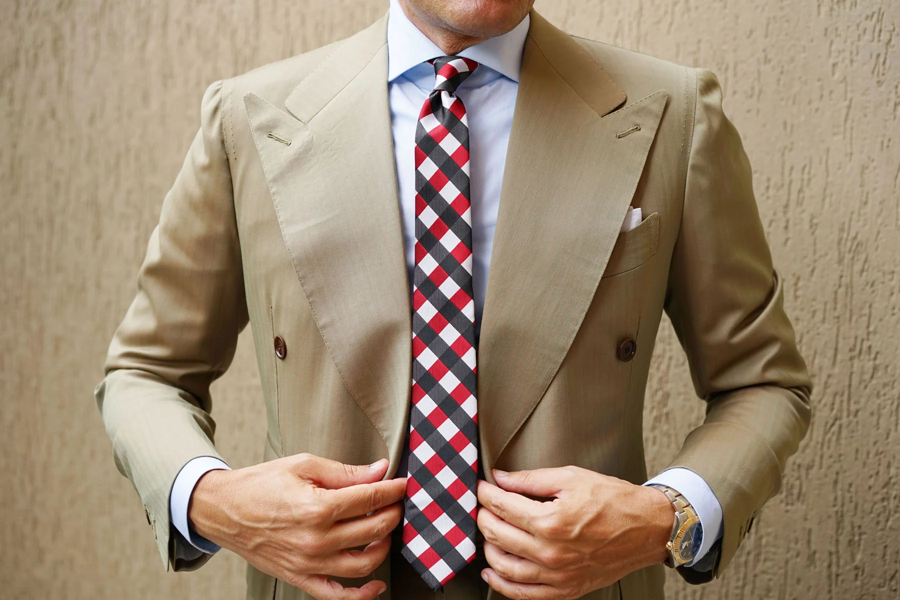 White Black Maroon Checkered Skinny Tie - Image 5