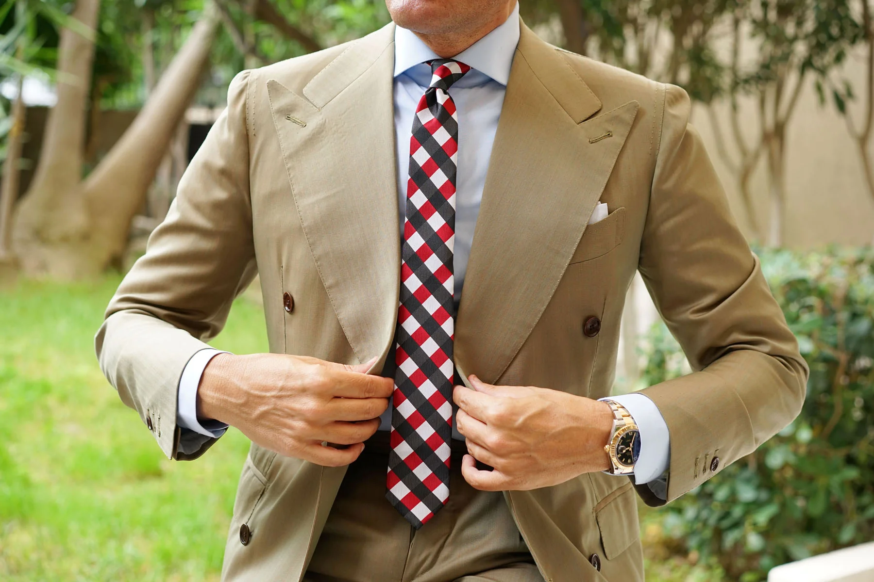 White Black Maroon Checkered Skinny Tie - Image 7