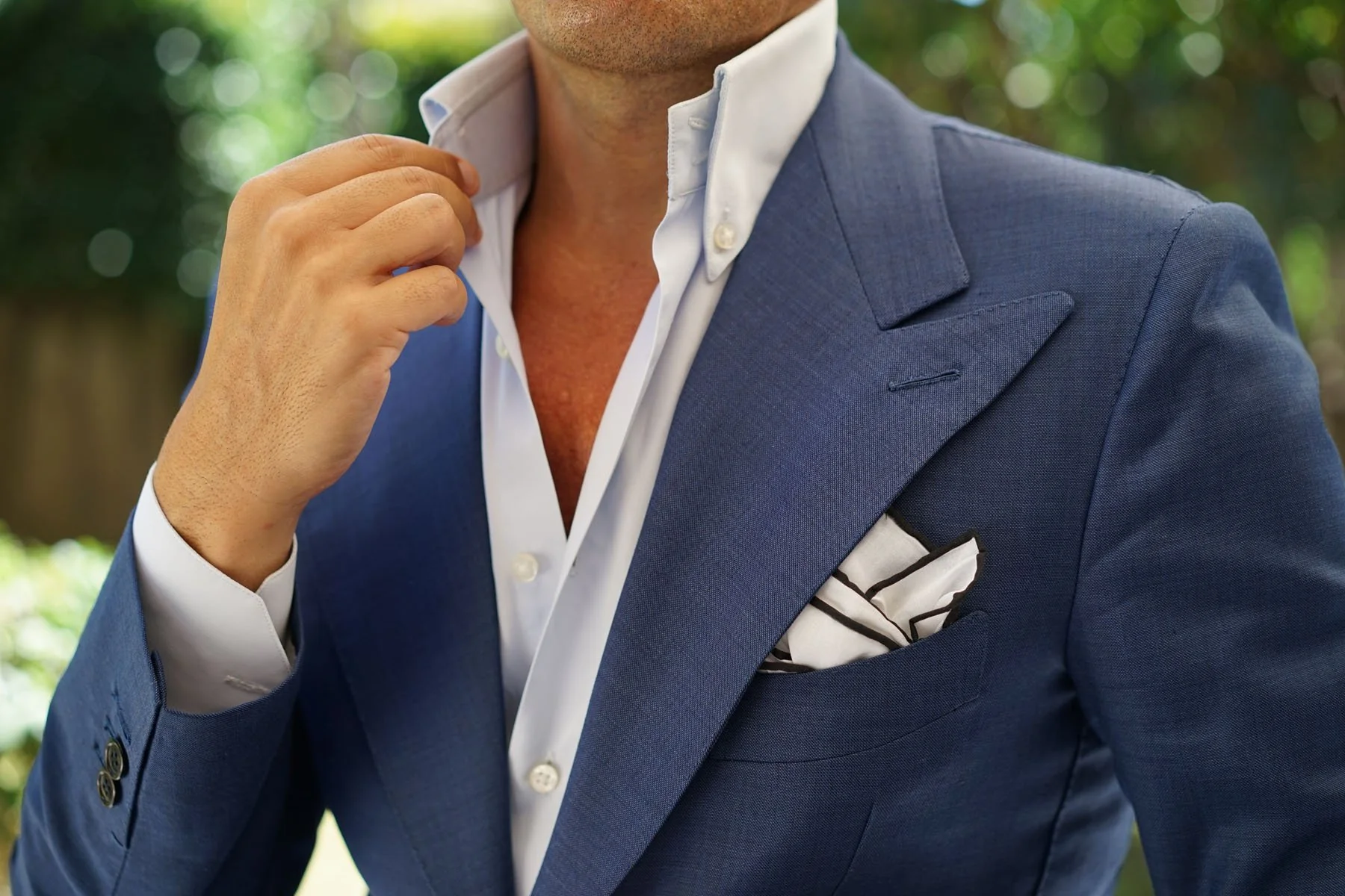 White Cotton Pocket Square with Black Border - Image 8