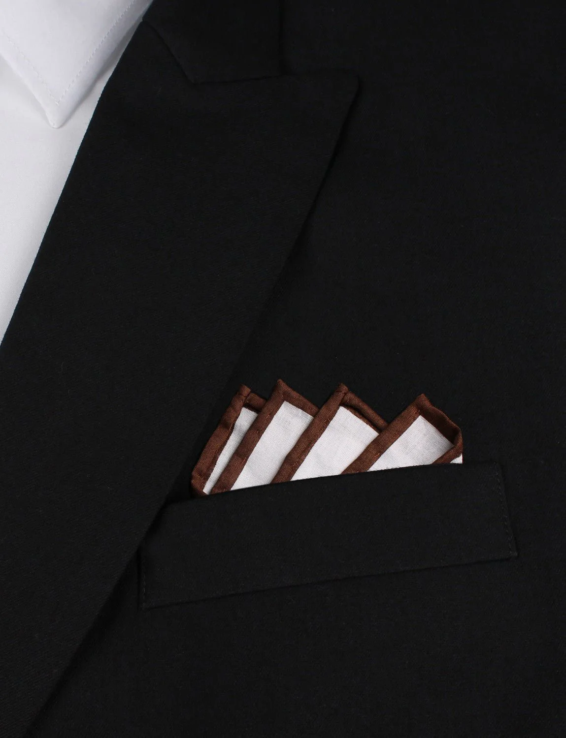 White Cotton Pocket Square with Brown Border - Image 5