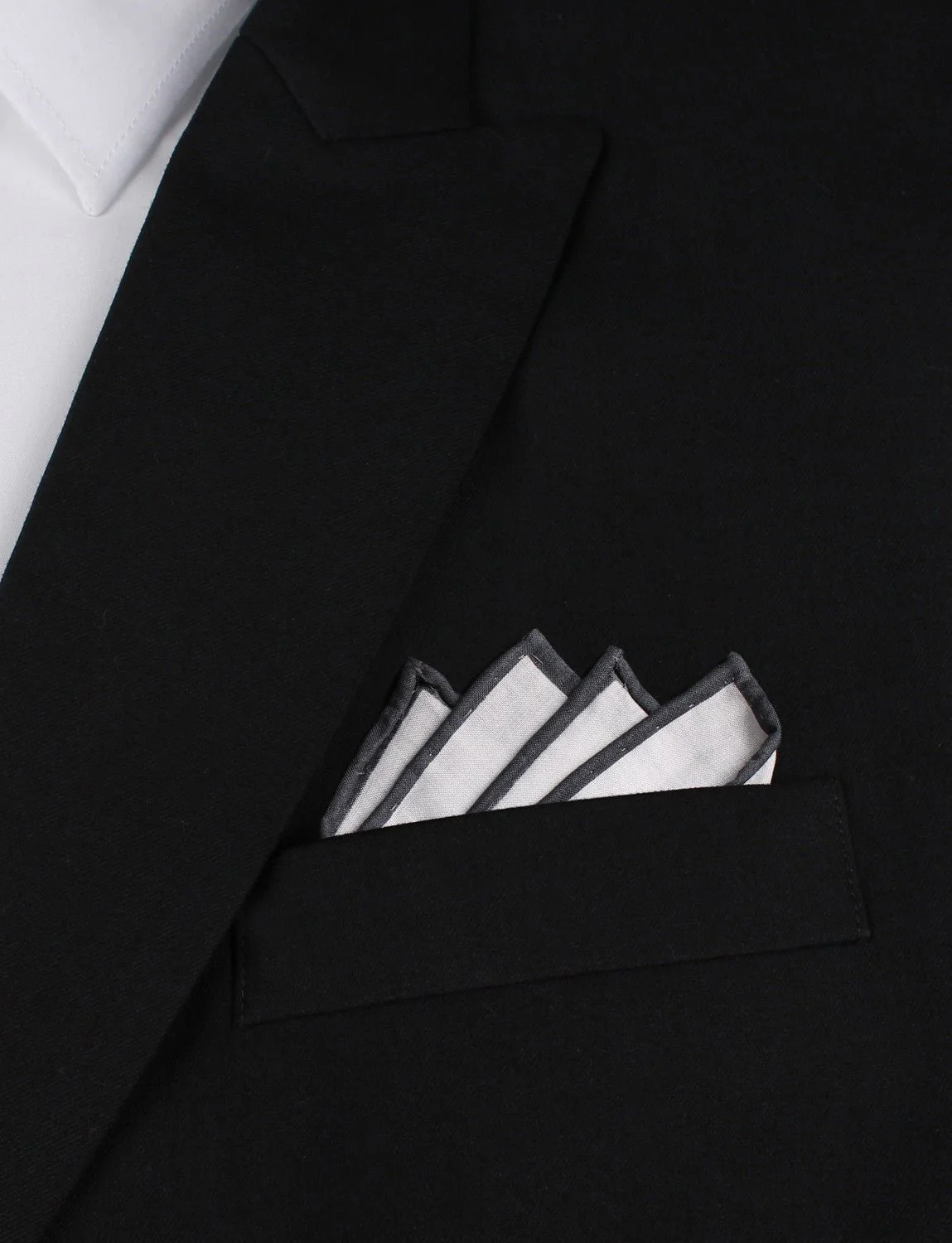 White Cotton Pocket Square with Charcoal Grey Border - Image 4