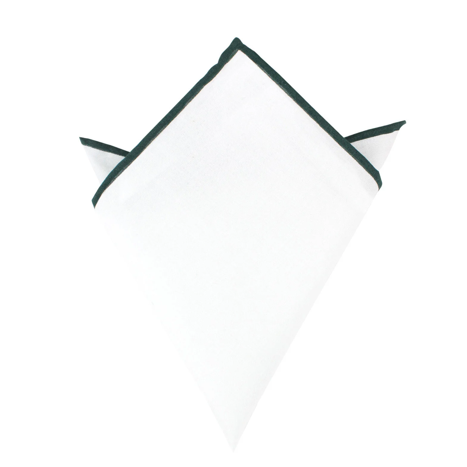 White Cotton Pocket Square with Dark Green Border