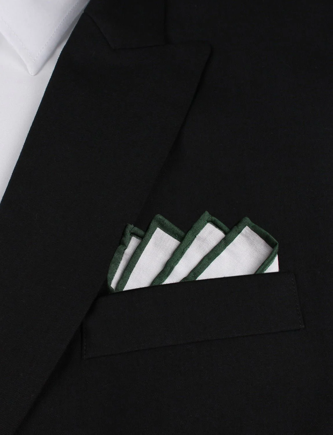White Cotton Pocket Square with Dark Green Border - Image 4