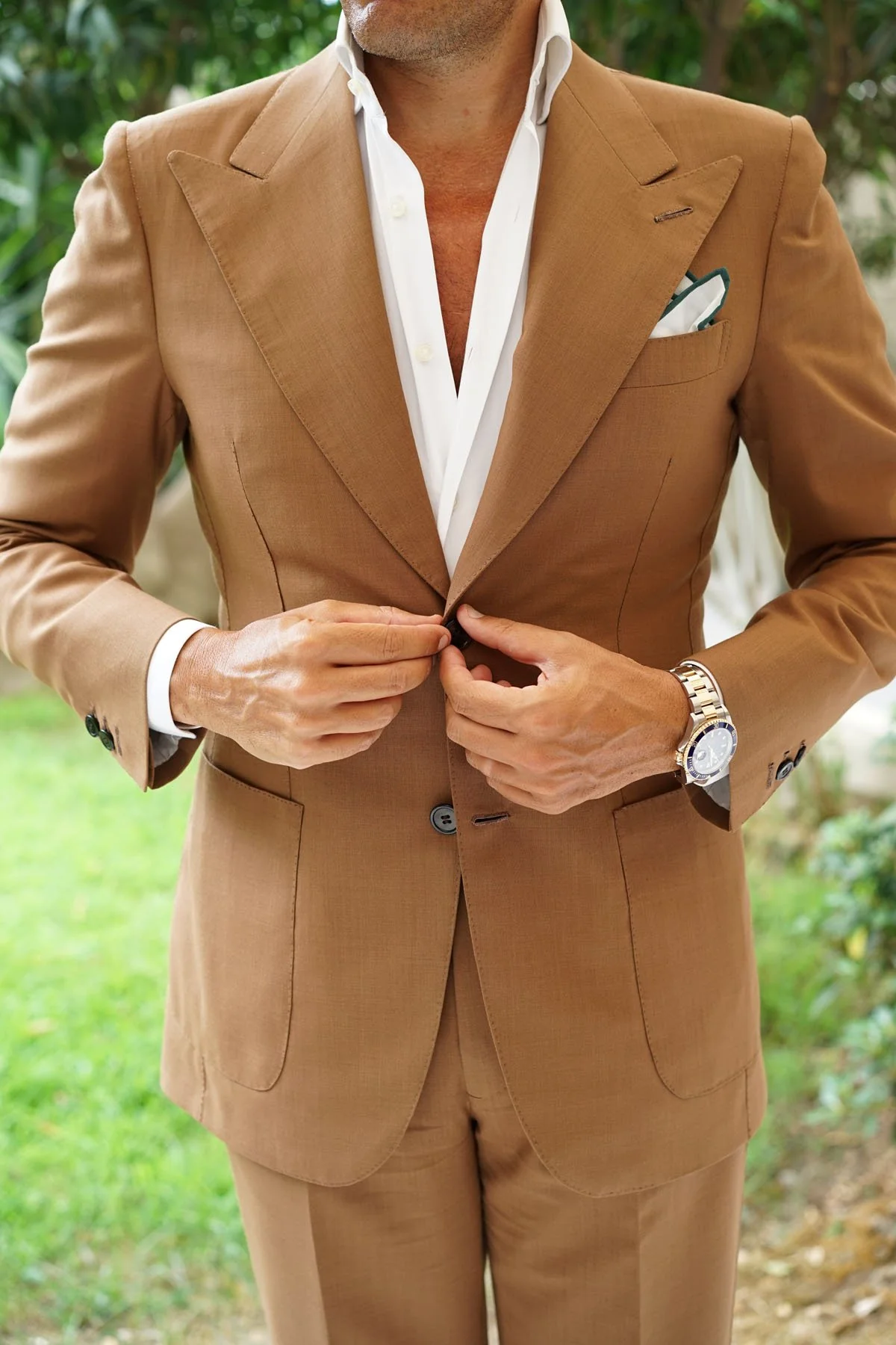 White Cotton Pocket Square with Dark Green Border - Image 7