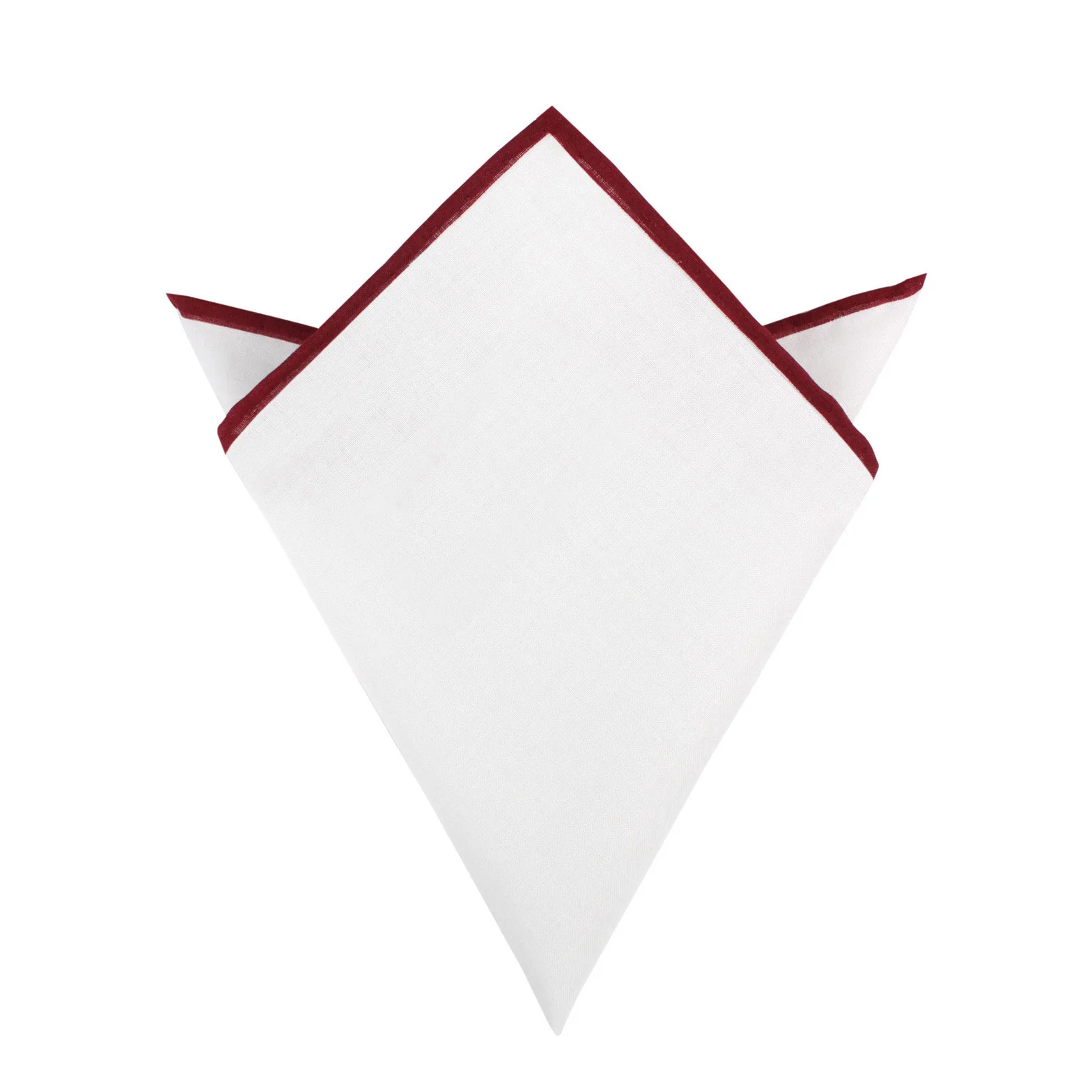 White Cotton Pocket Square with Maroon Border