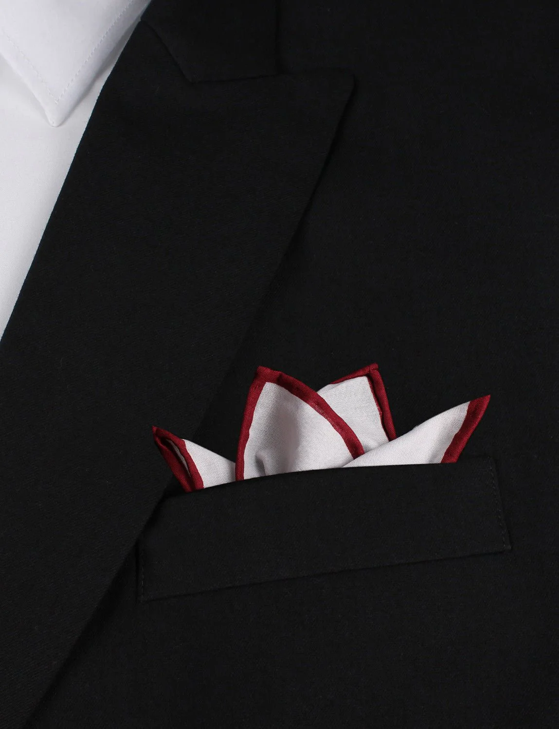 White Cotton Pocket Square with Maroon Border - Image 3