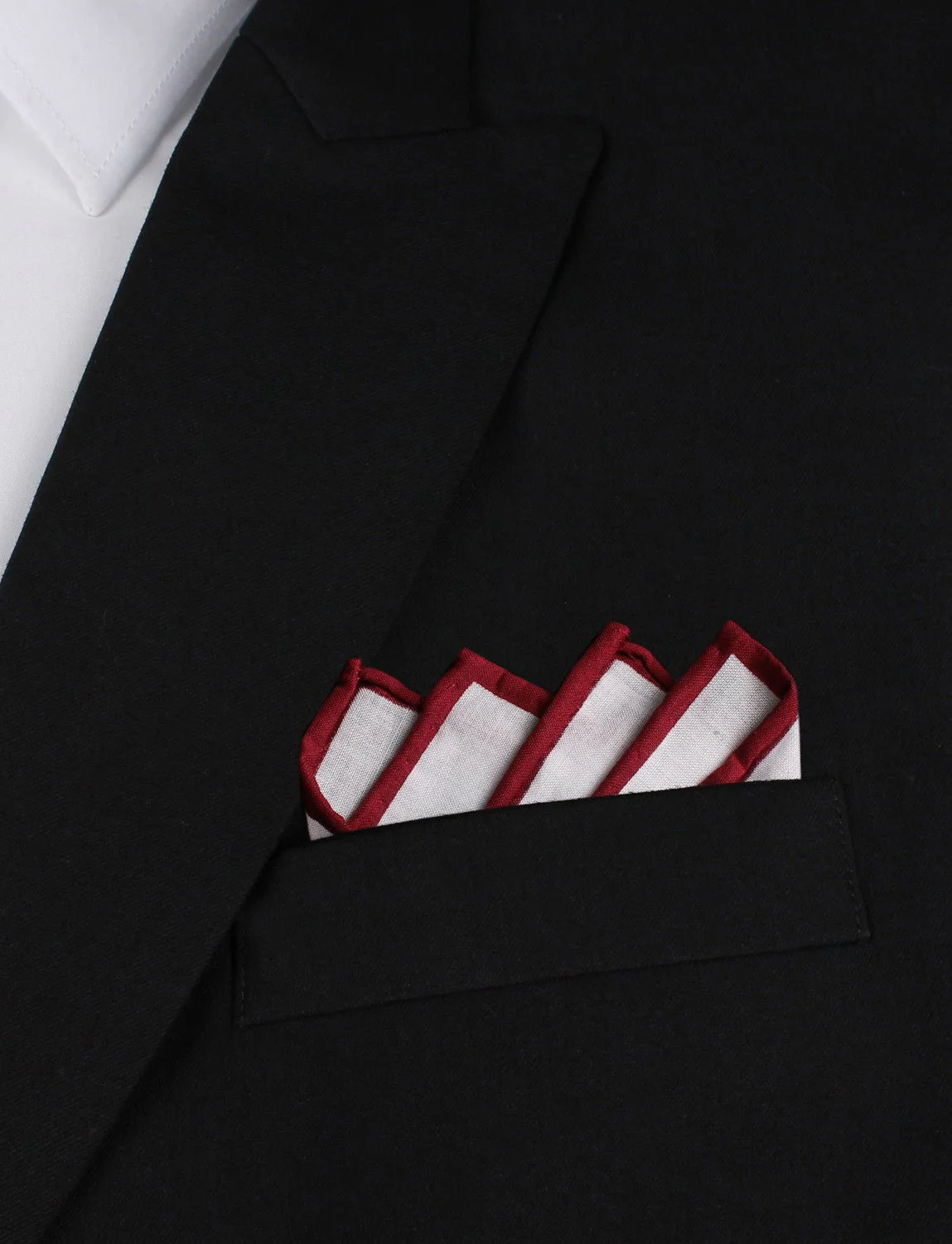 White Cotton Pocket Square with Maroon Border - Image 4