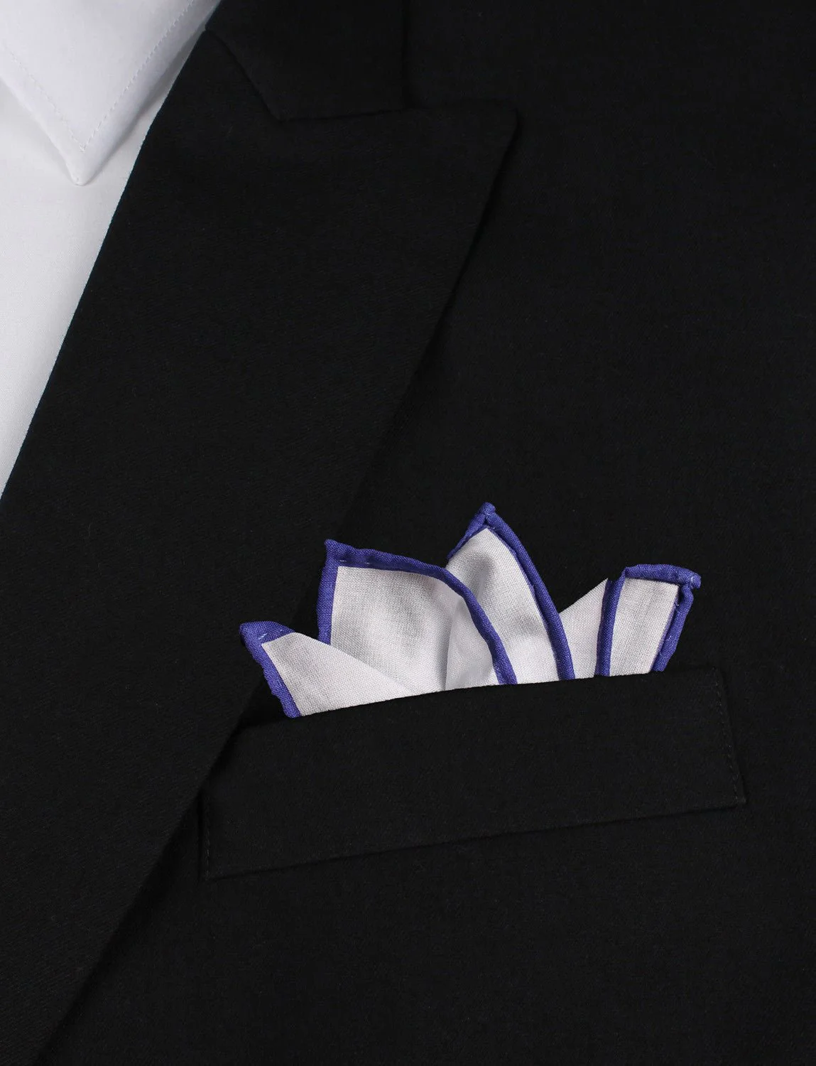 White Cotton Pocket Square with Purple Border - Image 3