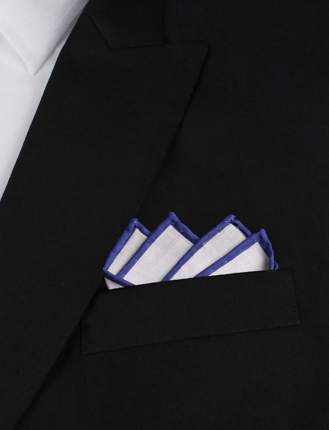 White Cotton Pocket Square with Purple Border - Image 4