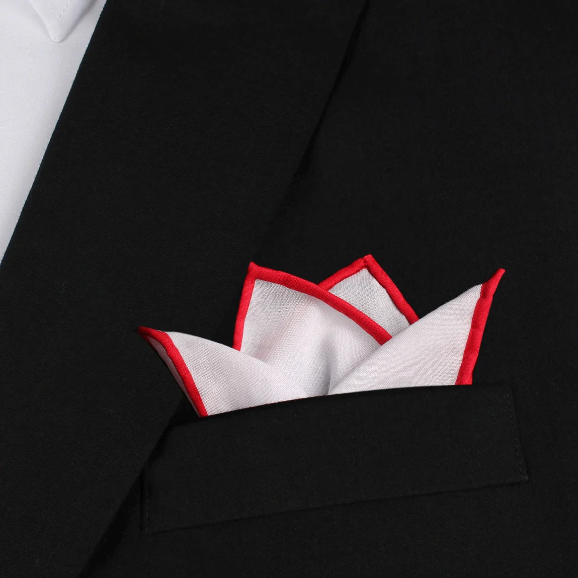 White Cotton Pocket Square with Red Border - Image 2