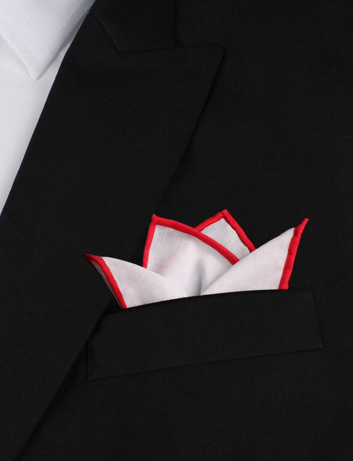 White Cotton Pocket Square with Red Border - Image 3