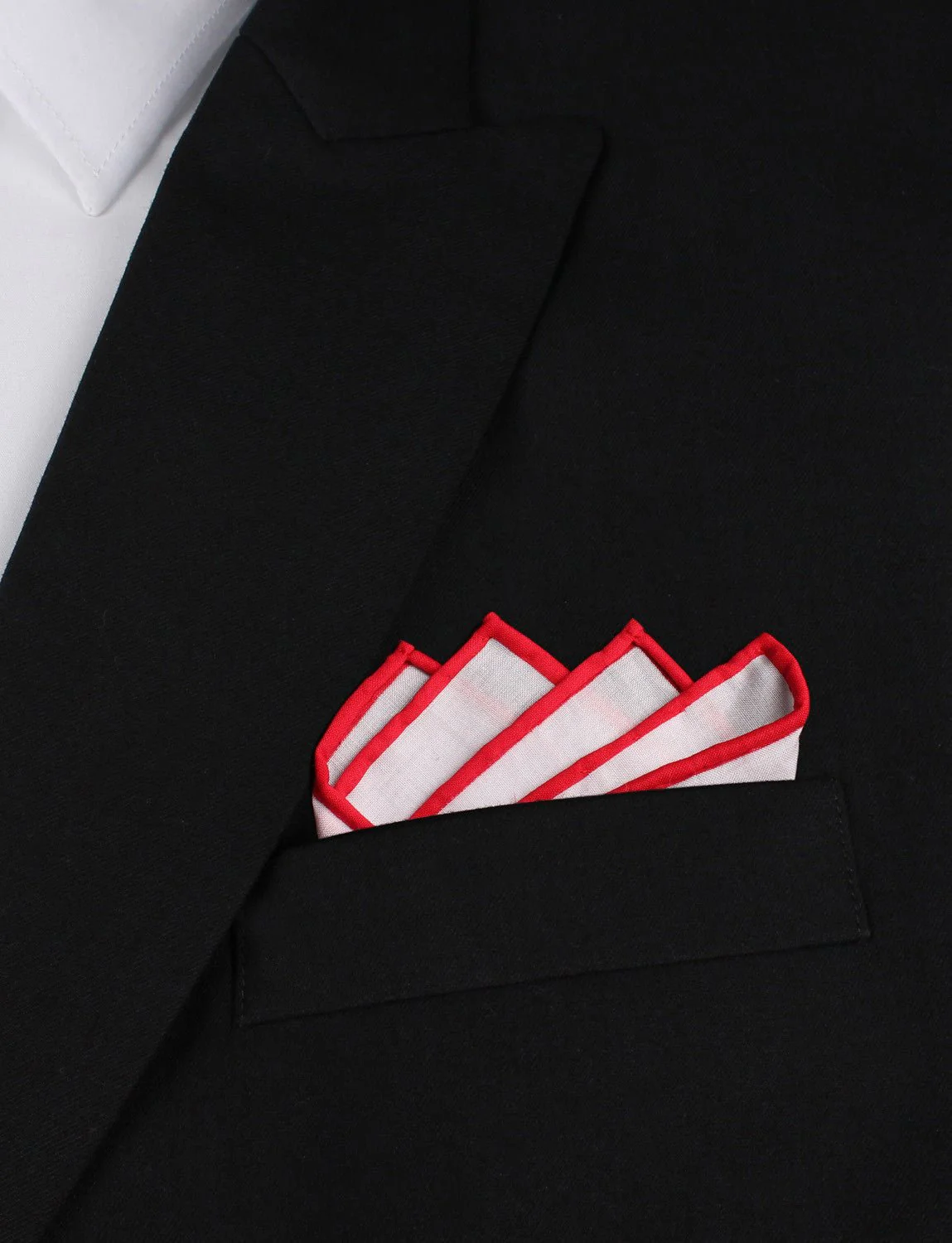 White Cotton Pocket Square with Red Border - Image 4
