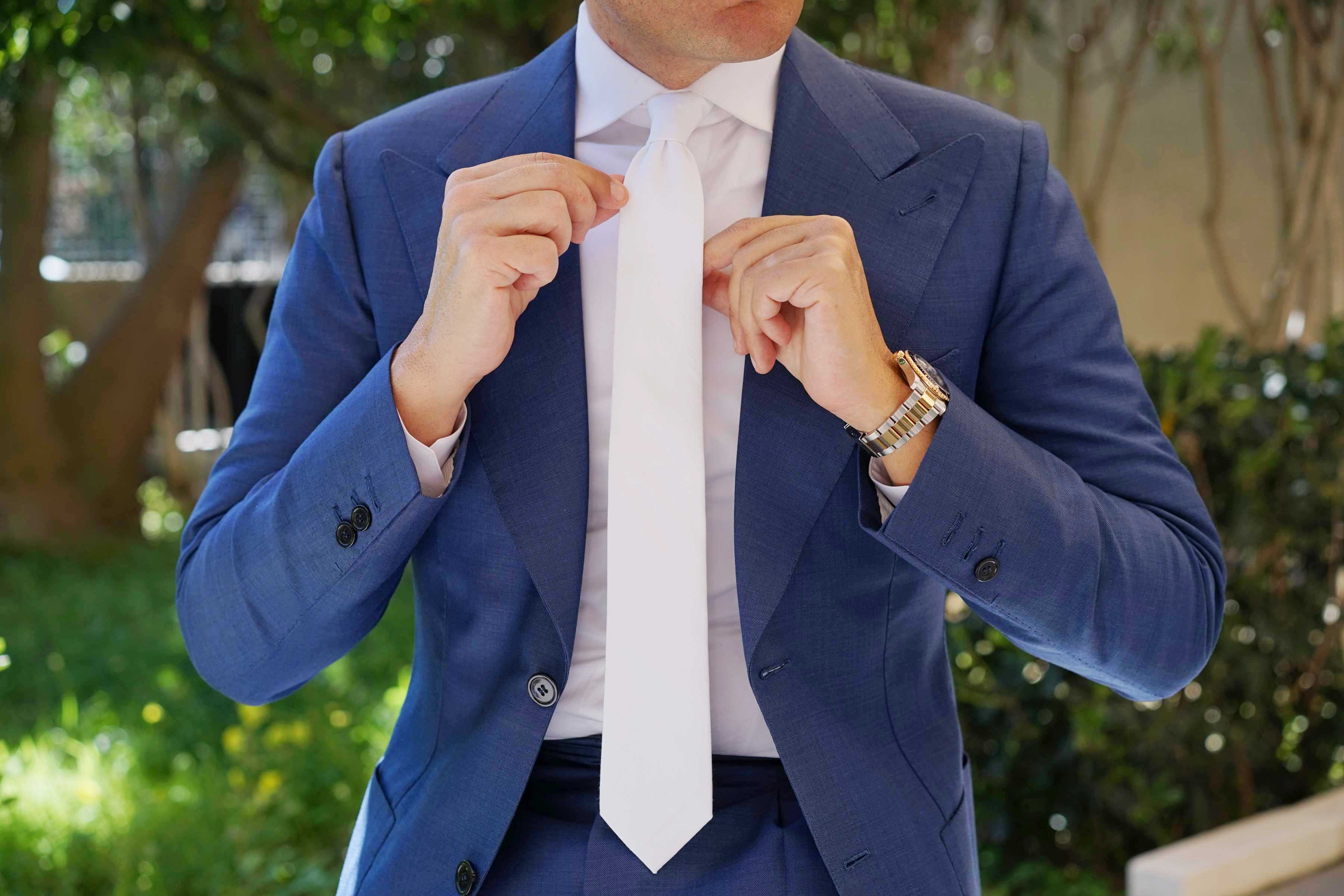The OTAA White Cotton Skinny Tie - Image 11
