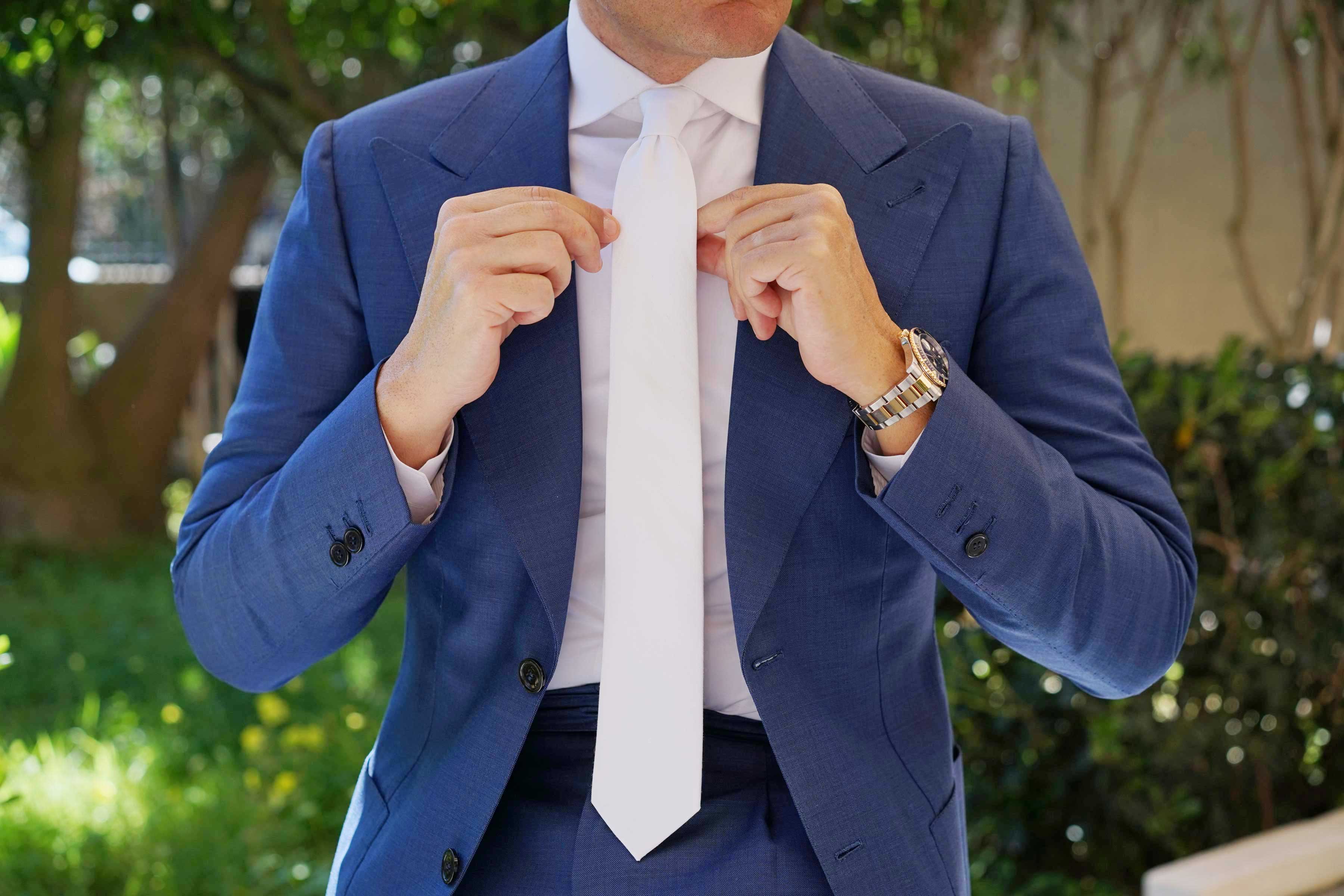 The OTAA White Cotton Skinny Tie - Image 5