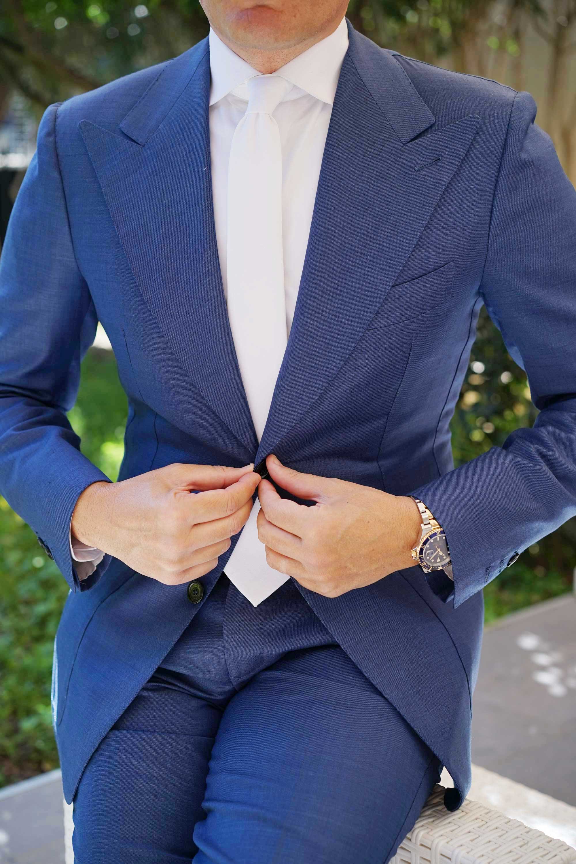 The OTAA White Cotton Skinny Tie - Image 6