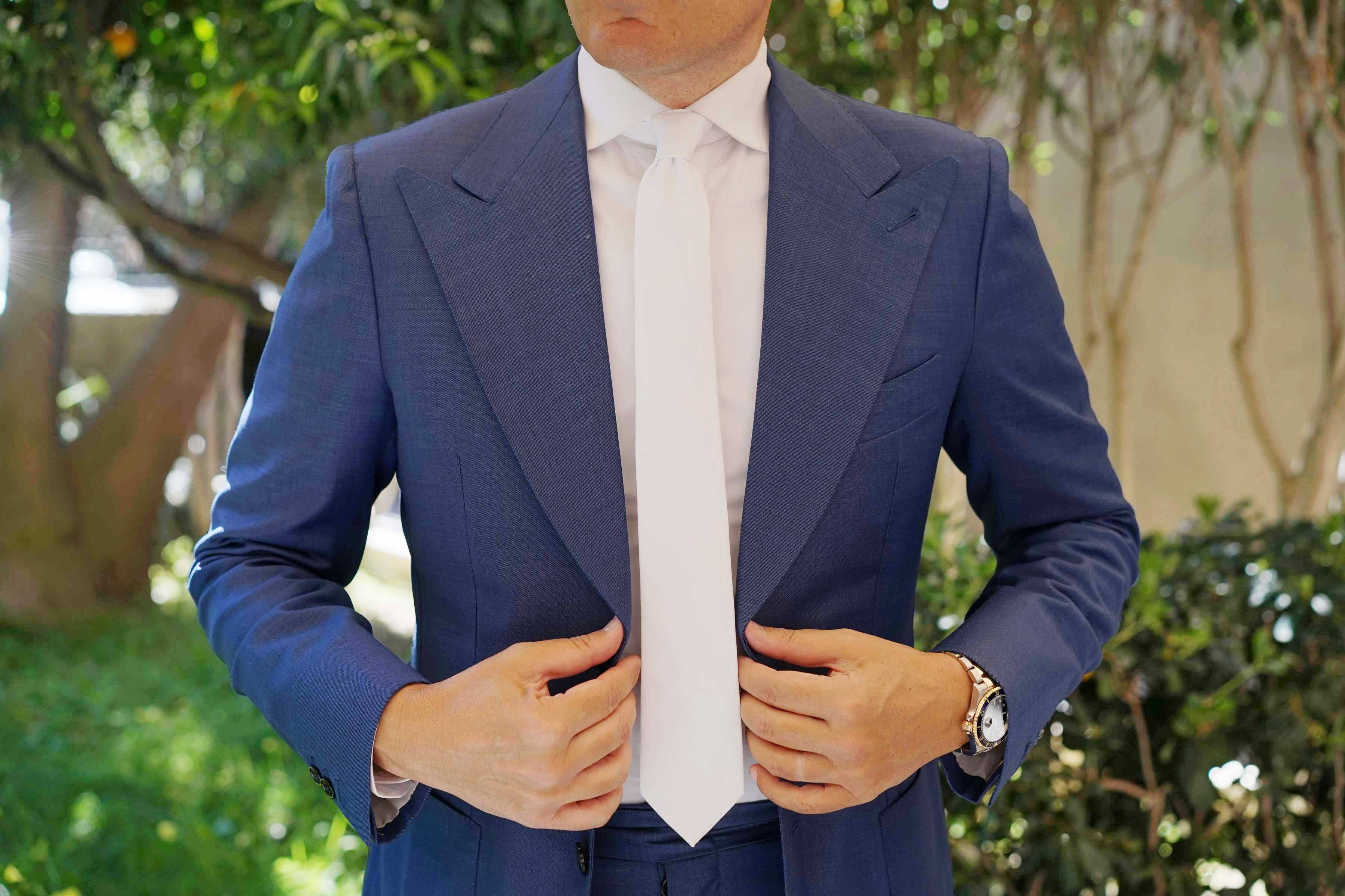 The OTAA White Cotton Skinny Tie - Image 7