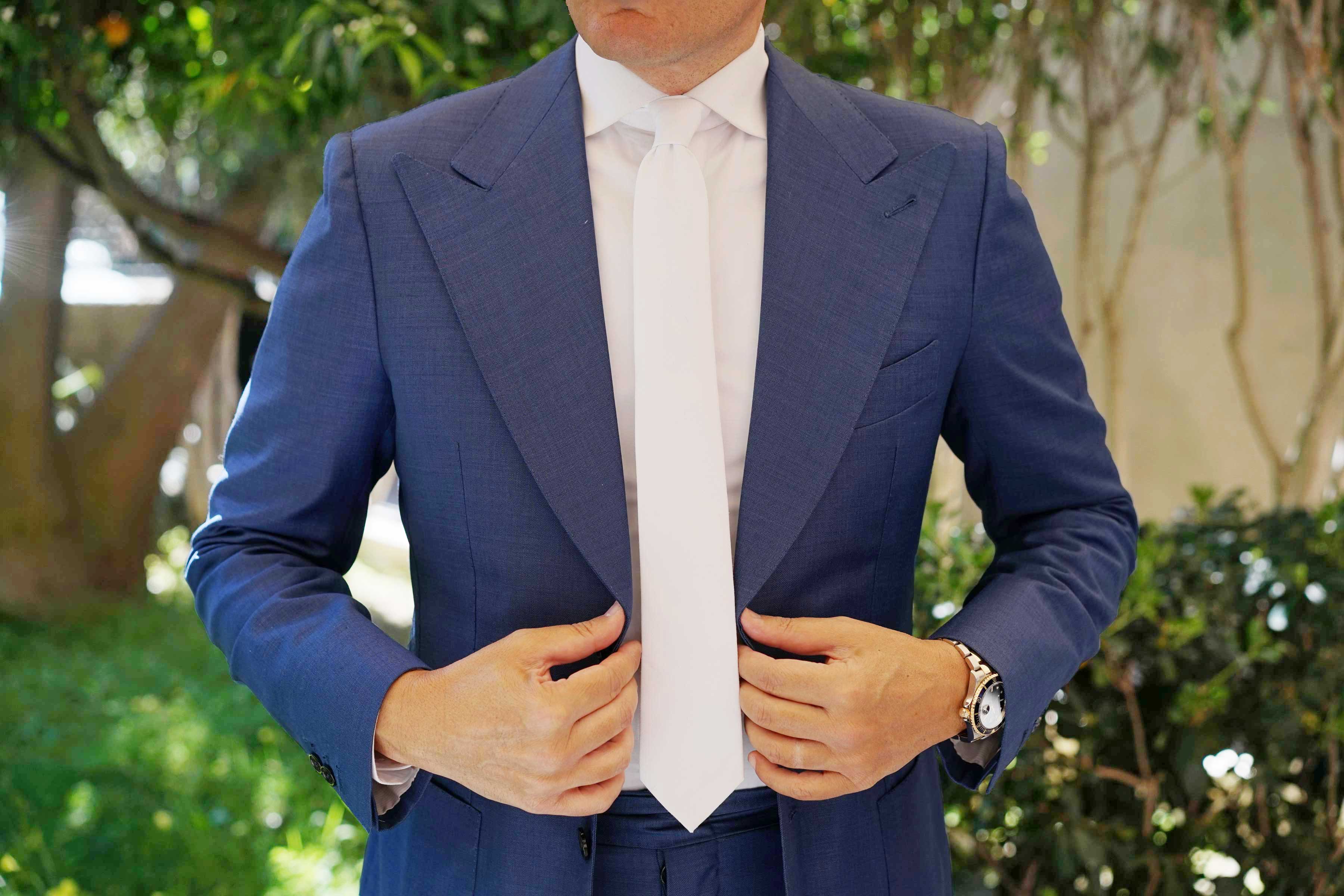 The OTAA White Cotton Skinny Tie - Image 9