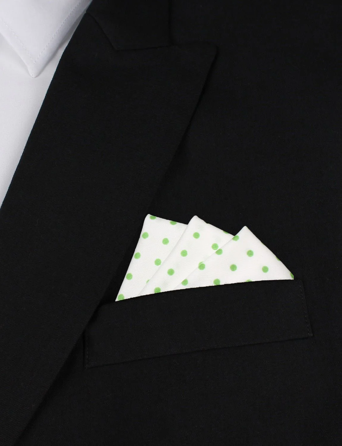 White Cotton with Green Mini Polka Dots Pocket Square - Image 3