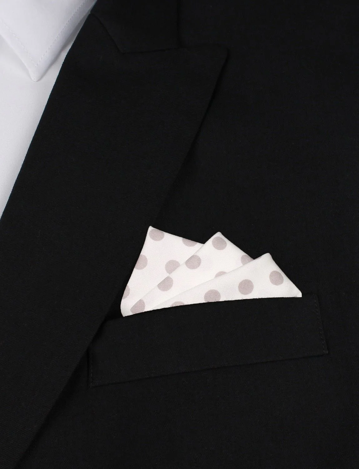 White Cotton with Grey Polka Dots Pocket Square - Image 3