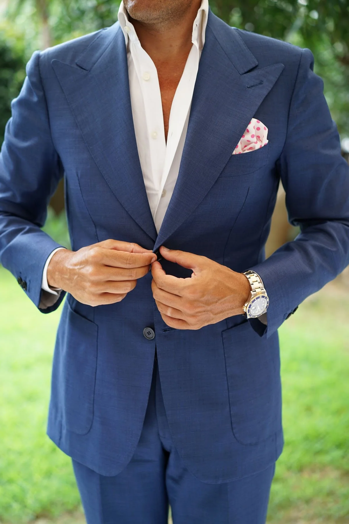 White Cotton with Large Hot Pink Polka Dots Pocket Square - Image 8