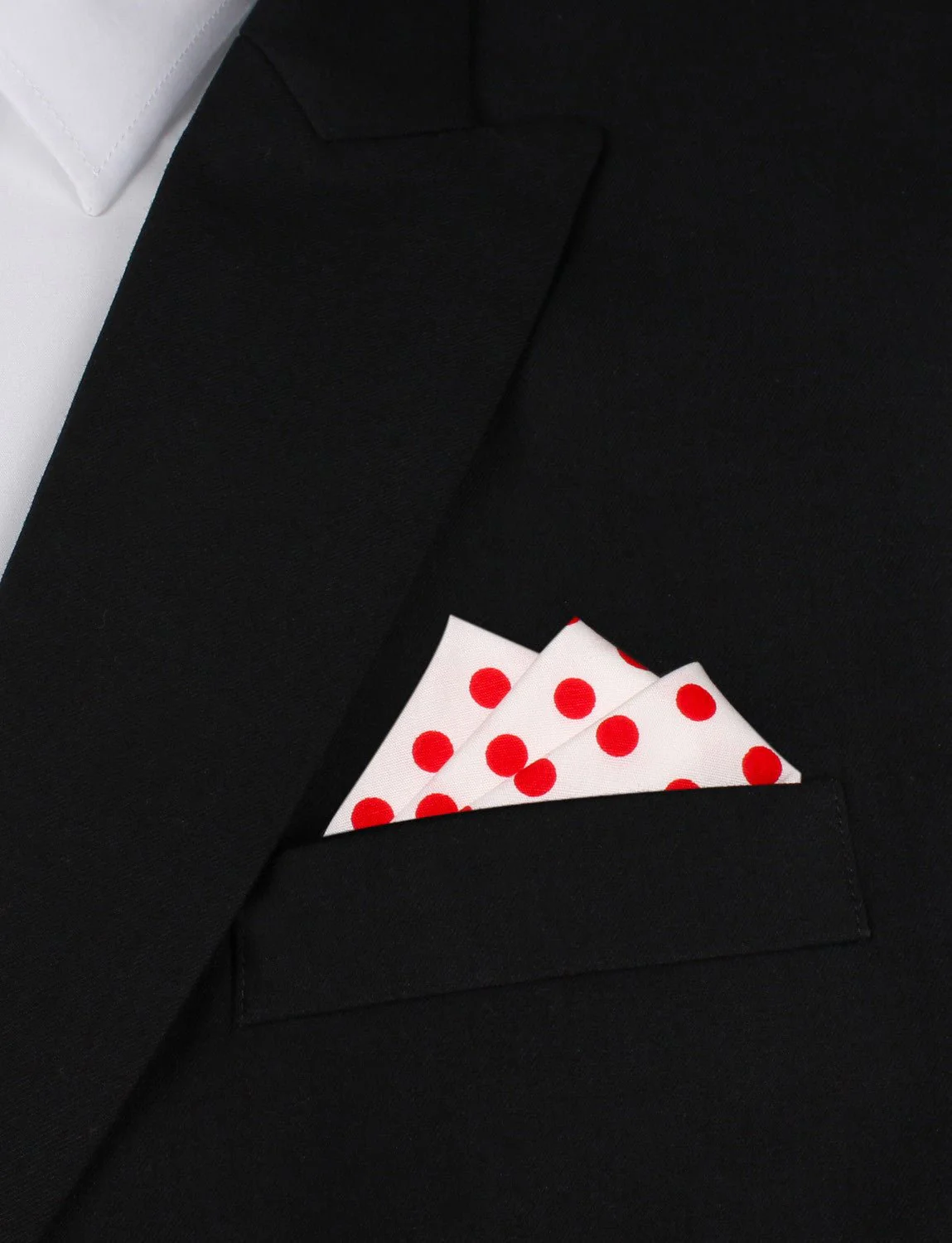 White Cotton with Large Red Polka Dots Pocket Square - Image 3