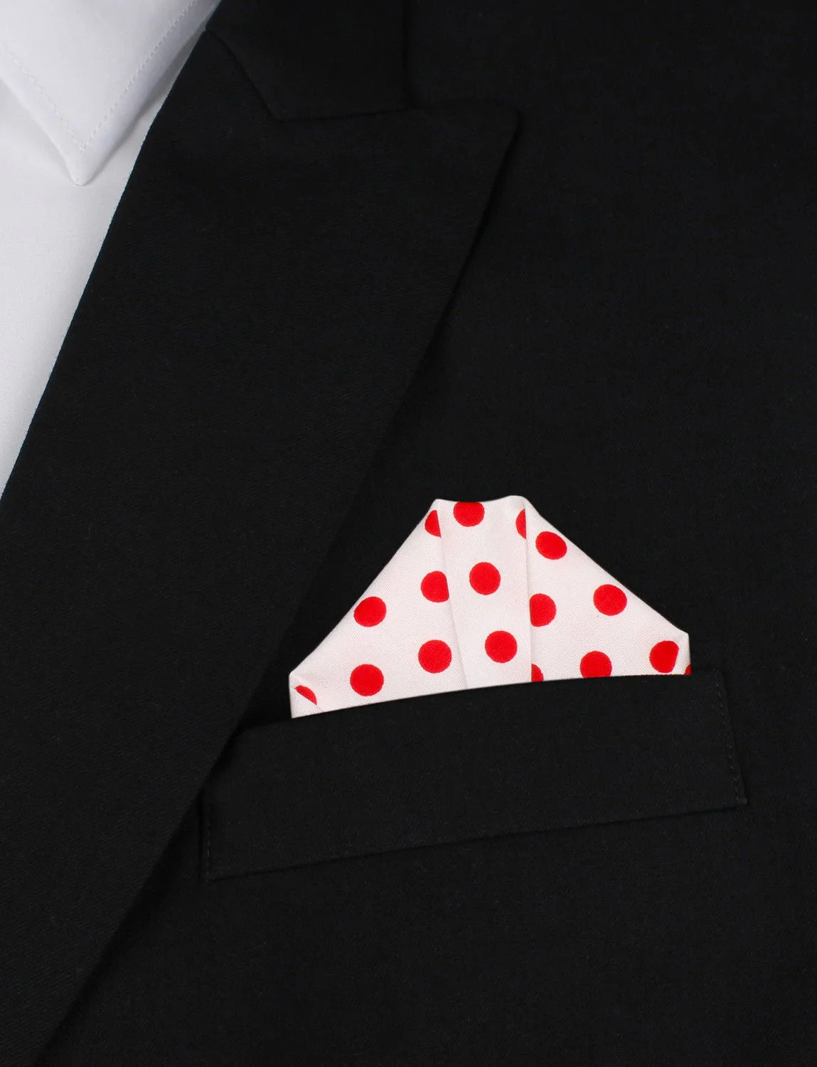 White Cotton with Large Red Polka Dots Pocket Square - Image 4
