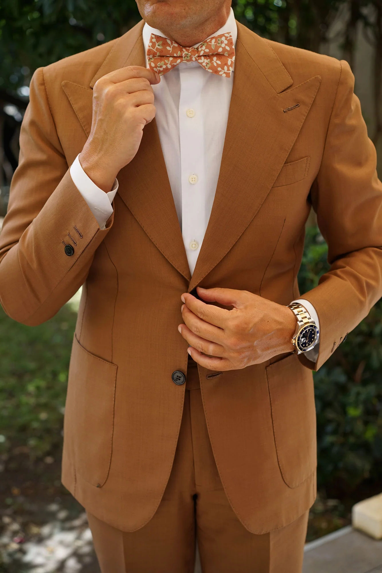 White Orchid Dusty Orange Floral Bow Tie - Image 4