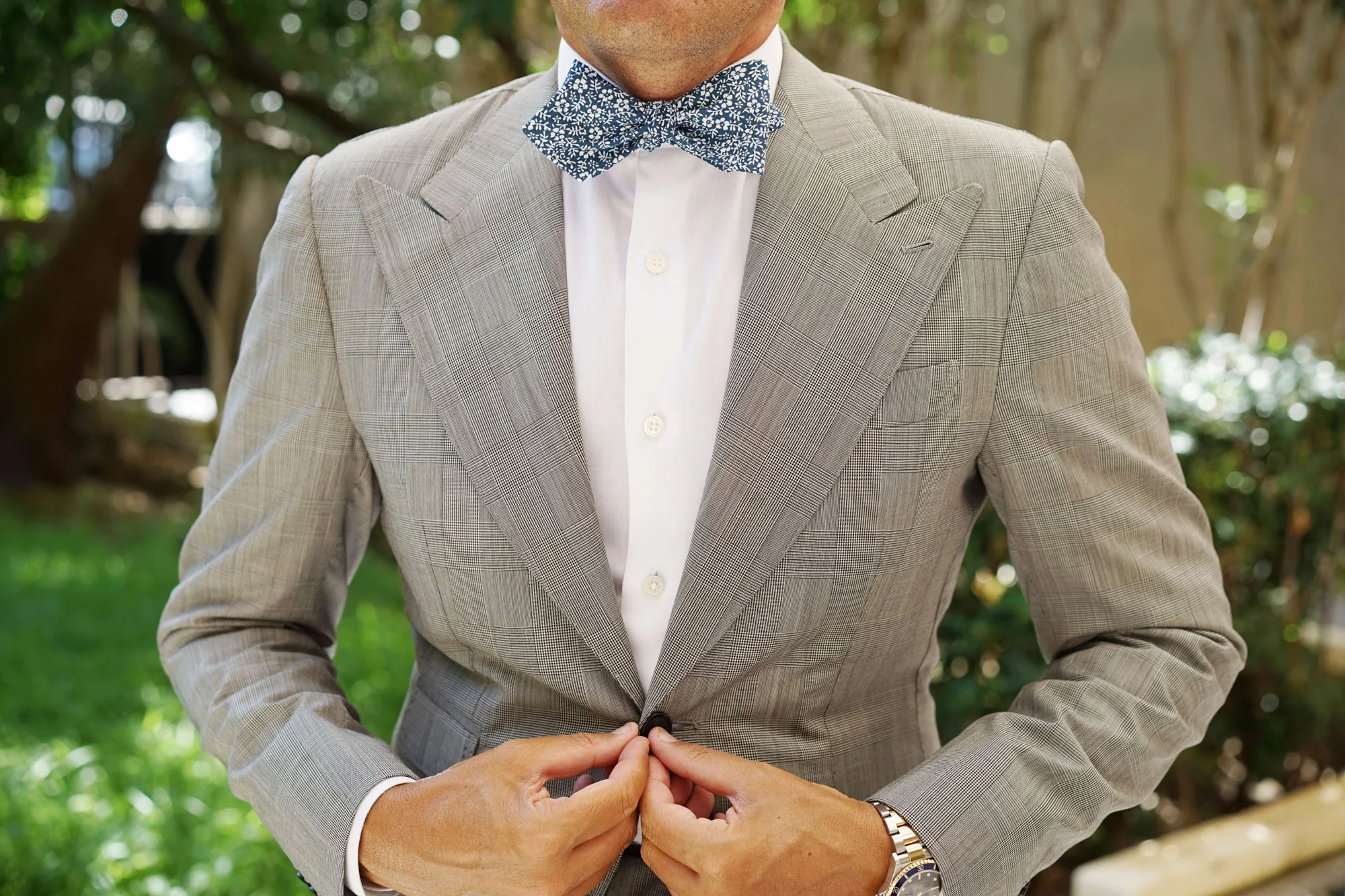 White Orchid Floral Diamond Self Bow Tie - Image 4