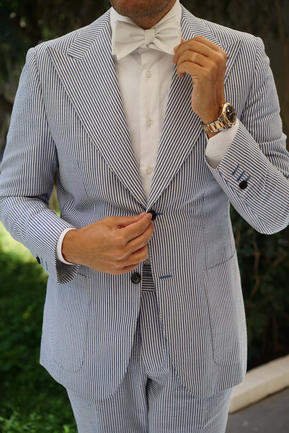 White Satin Self Tie Bow Tie - Image 6