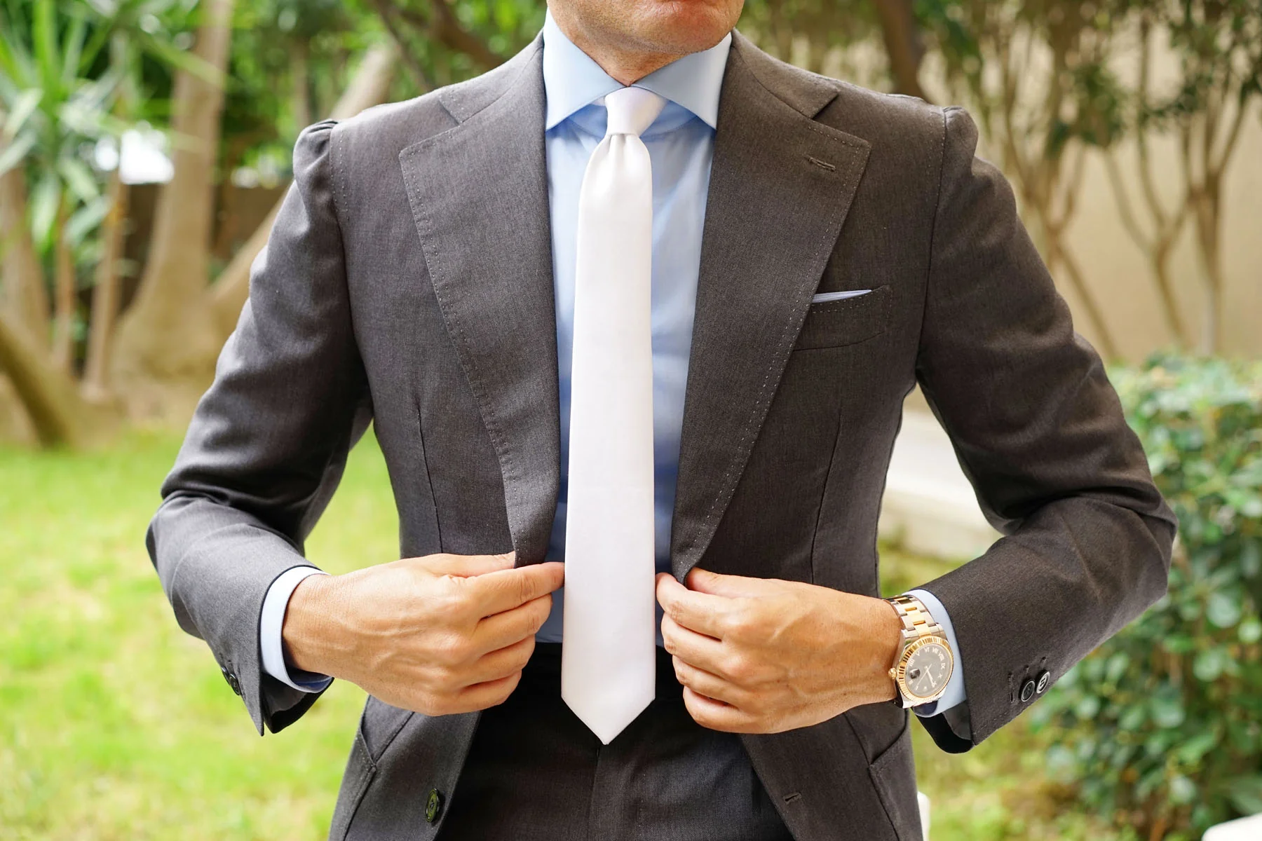 White Satin Skinny Tie - Image 5