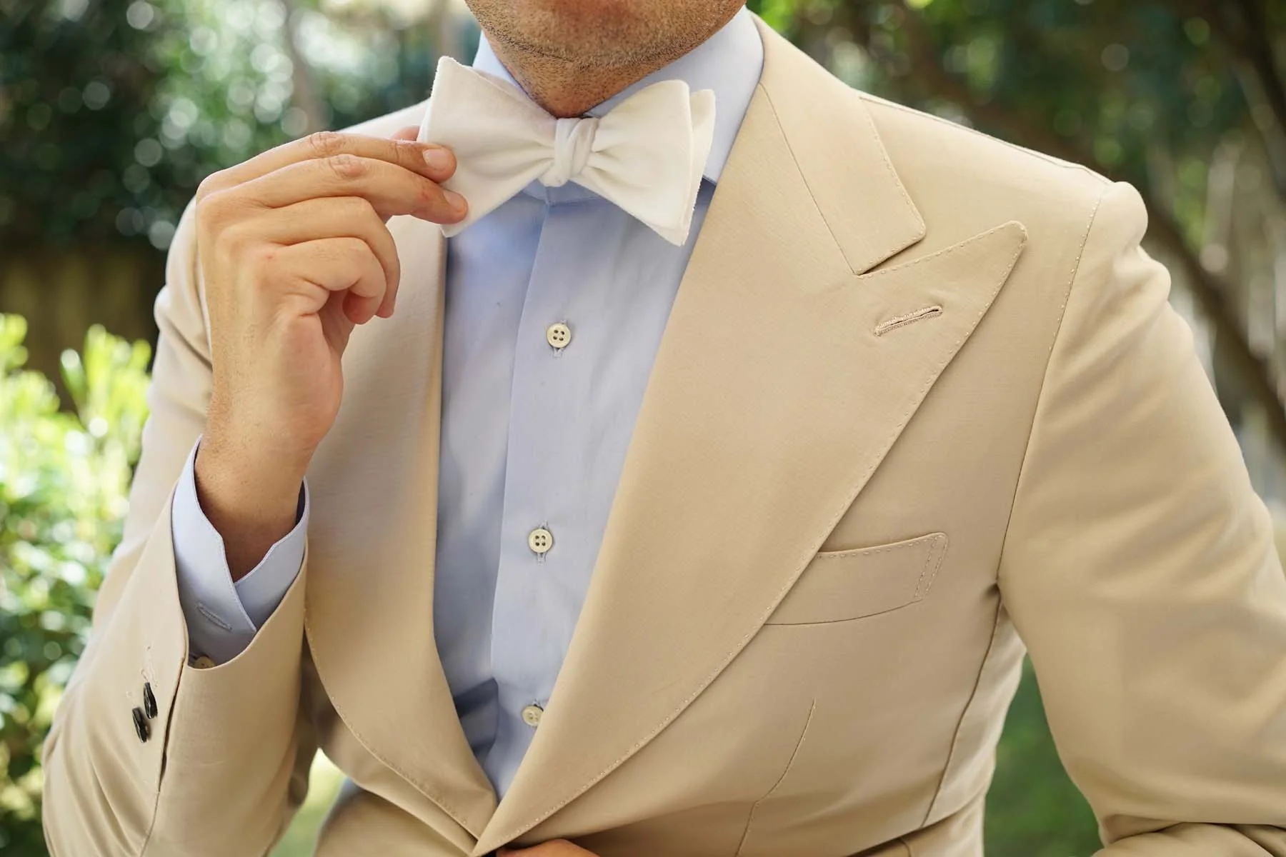 White Velvet Self Bow Tie - Image 6