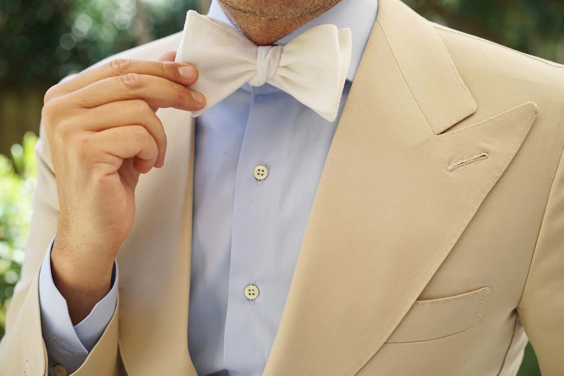 White Velvet Self Bow Tie - Image 7
