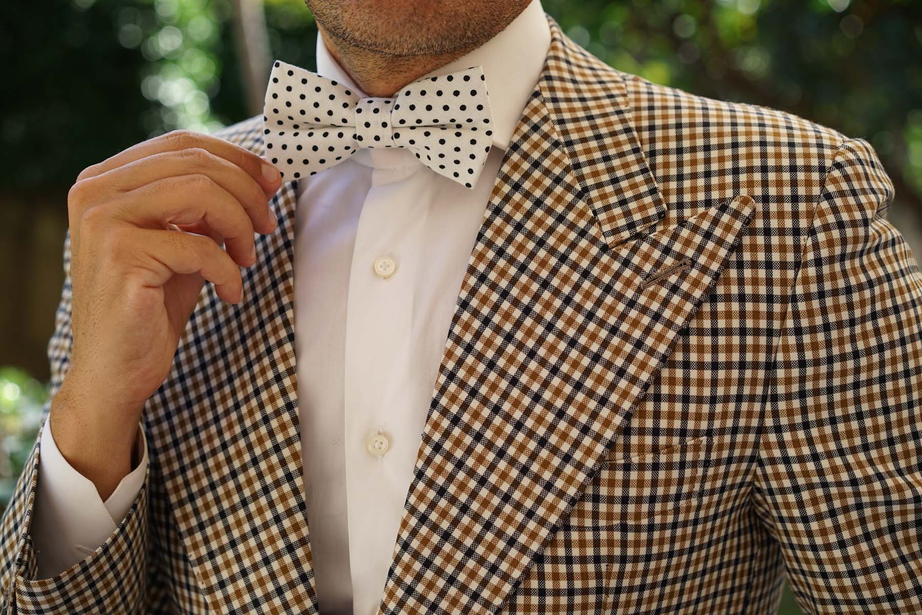 White with Black Polkadot Cotton Bow Tie - Image 5
