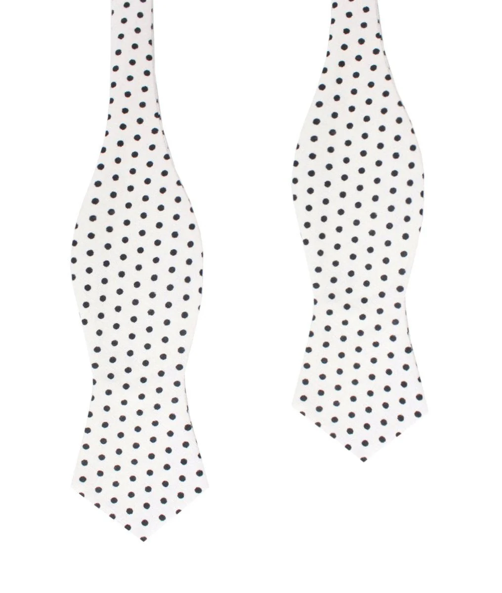 White with Black Polkadot Cotton Diamond Self Bow Tie