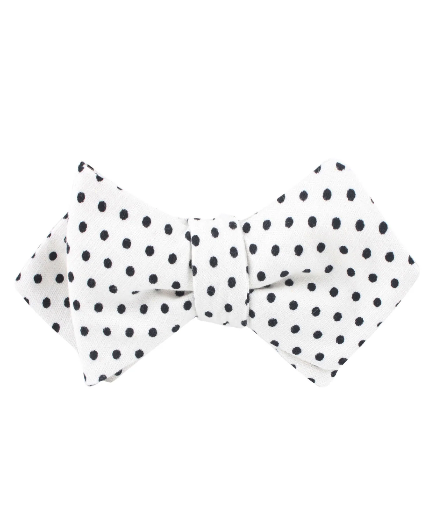 White with Black Polkadot Cotton Diamond Self Bow Tie - Image 2