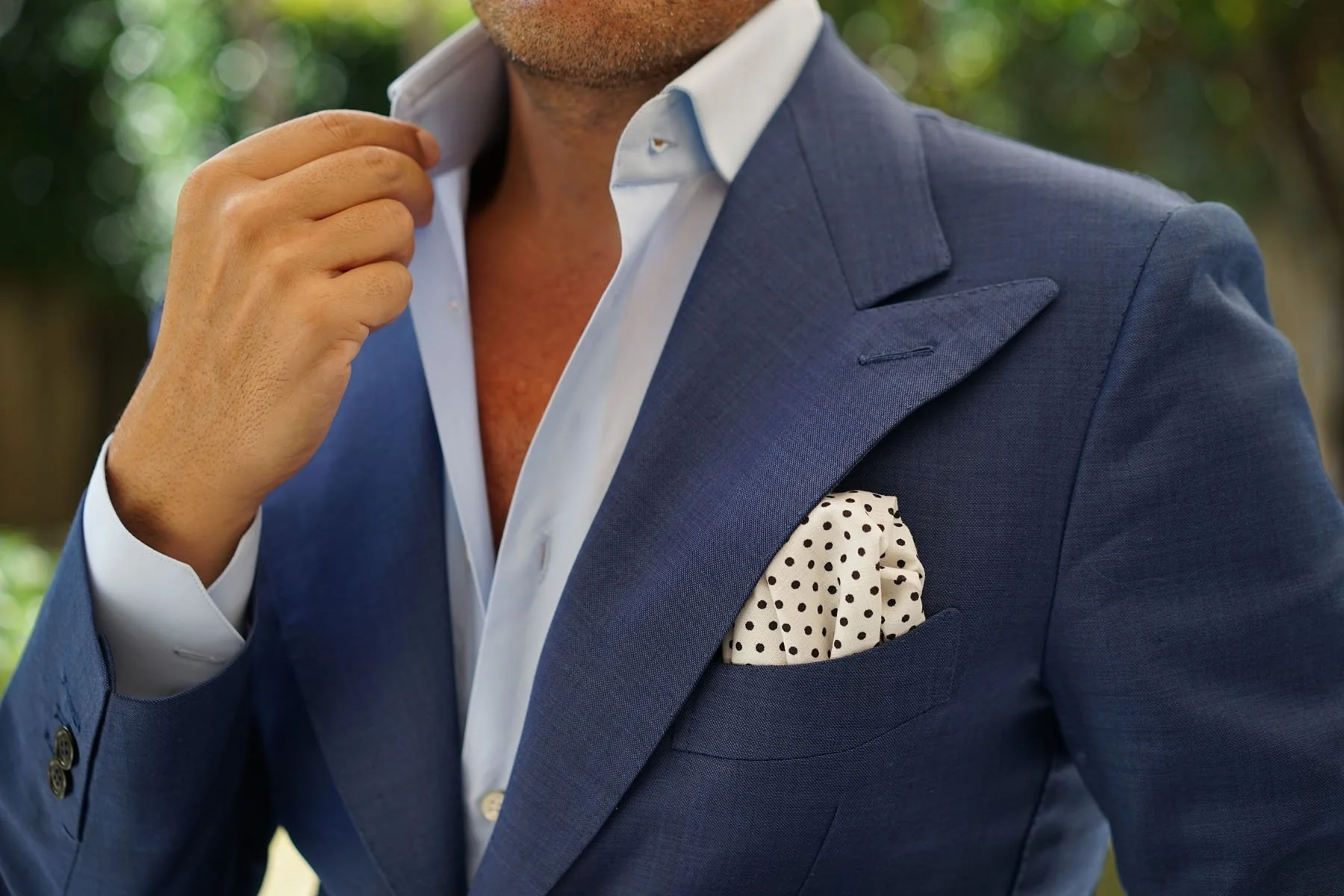 White with Black Polkadot Cotton Pocket Square - Image 8