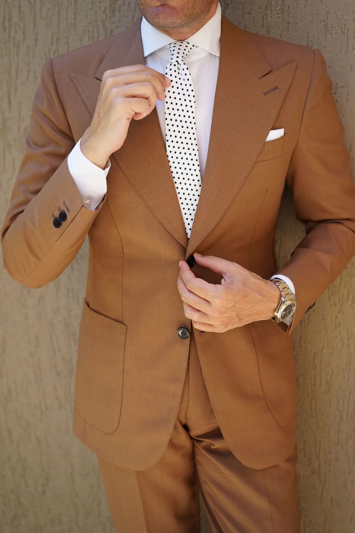White with Black Polkadot Cotton Skinny Tie - Image 9