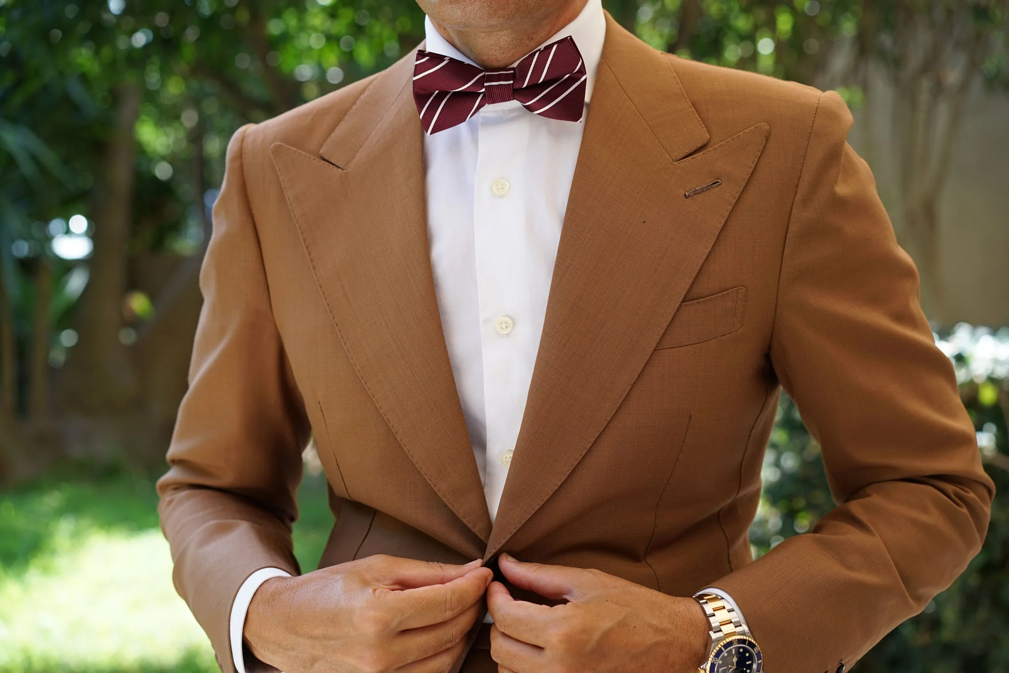 Wine Burgundy Double Stripe Bow Tie - Image 3